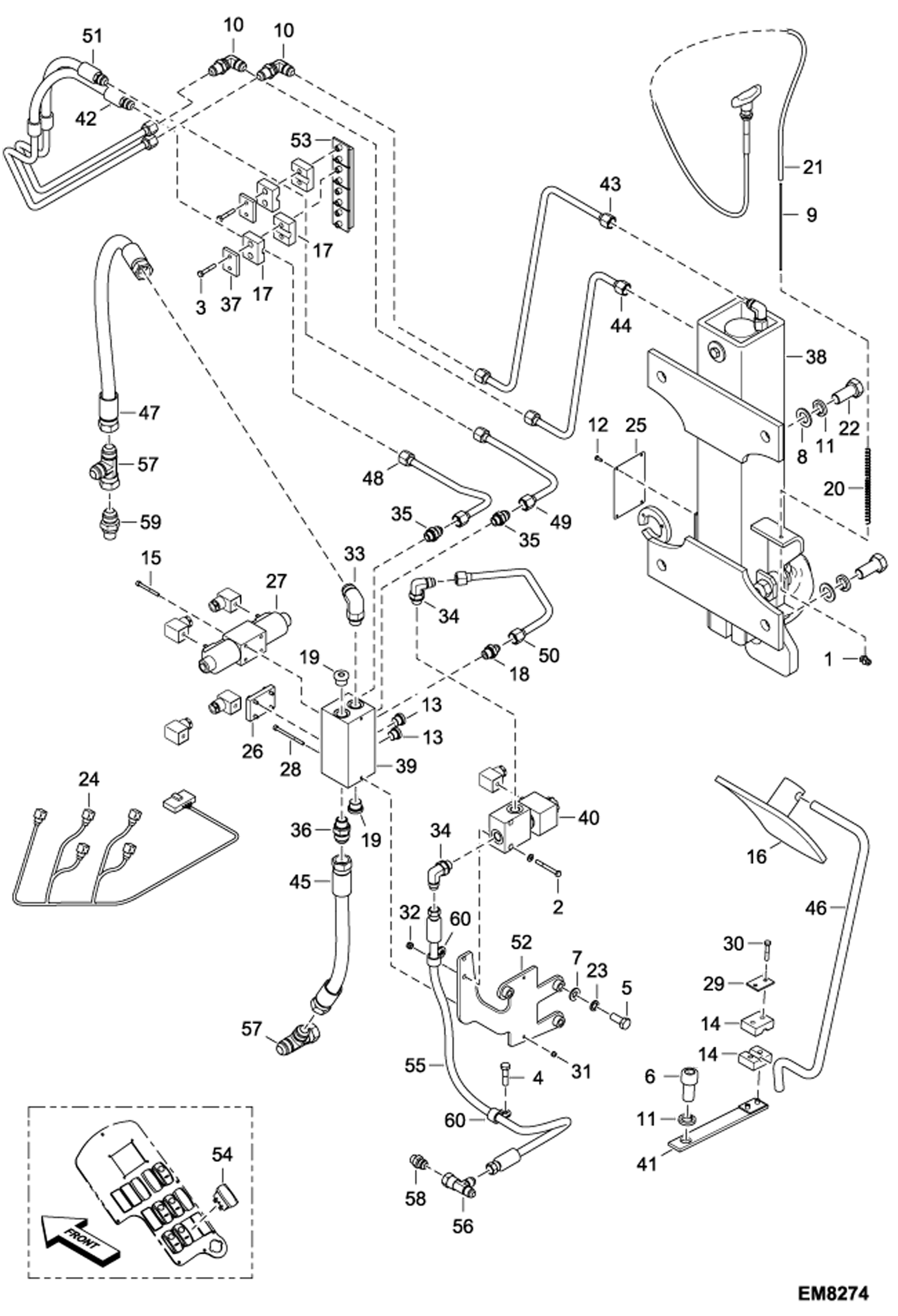 Схема запчастей Bobcat T2250 - HYDRAULIC CIRCUITRY (Rear Hydraulic Hook) (S/N AC1915000 & Above) ACCESSORIES & OPTIONS