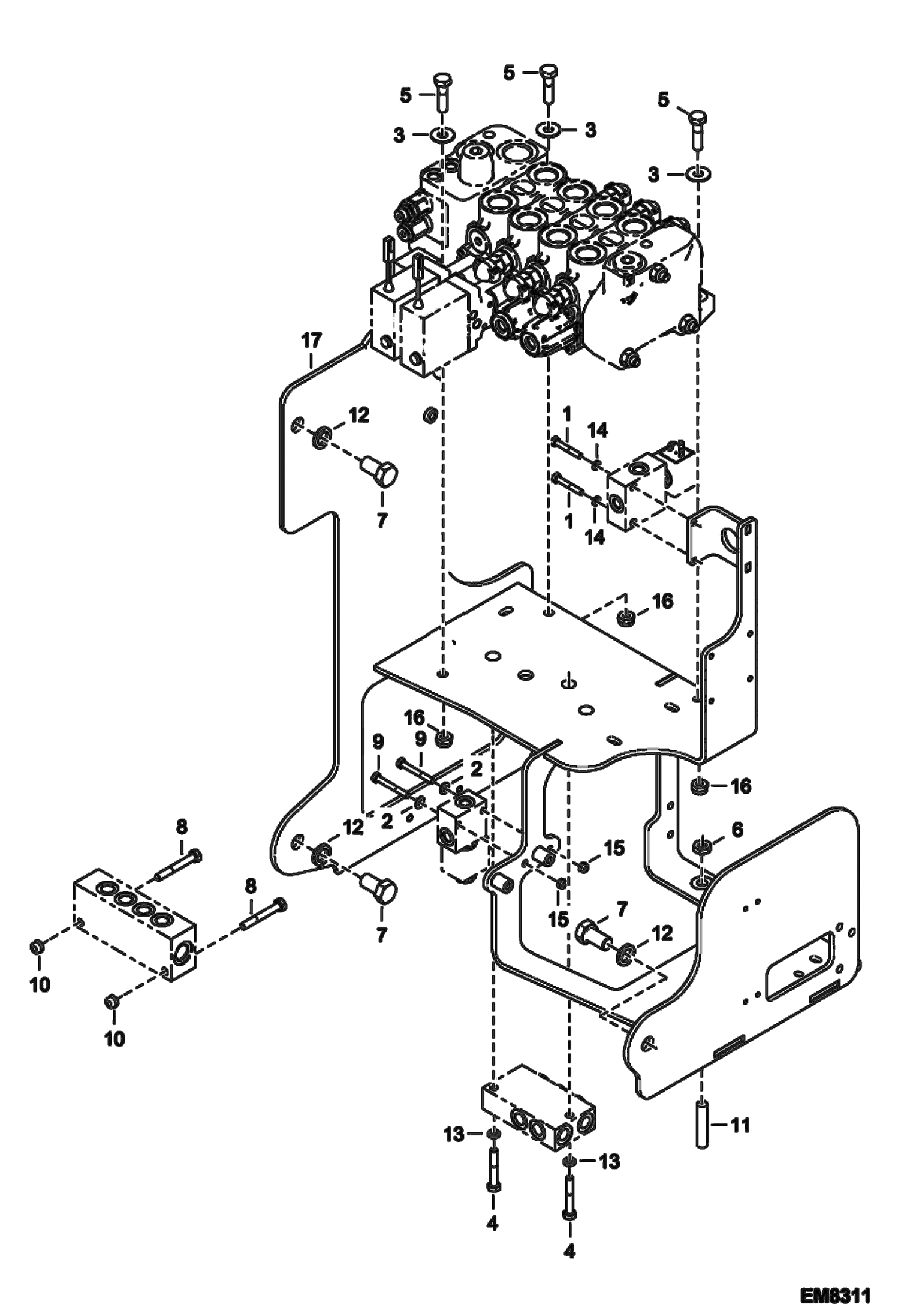 Схема запчастей Bobcat T35100L - HYDRAULIC CONTROL VALVE FIXATION (S/N A8HD15000 & Above, A8GW15000 & Above, A8GT15000 & Above) HYDRAULIC SYSTEM