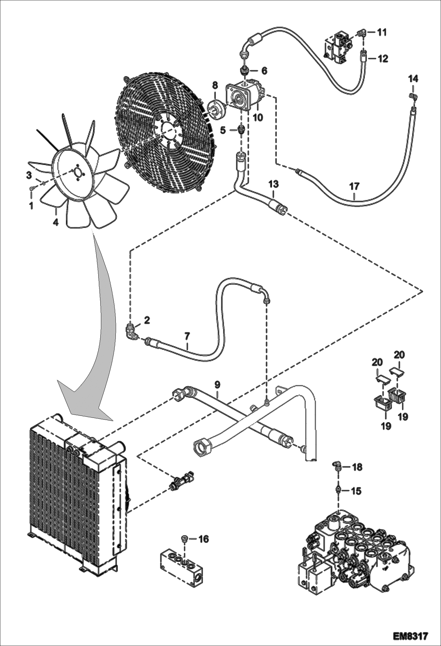 Схема запчастей Bobcat T35120SL - COOLING FAN CIRCUIT (W/O Optional Reverse) POWER UNIT