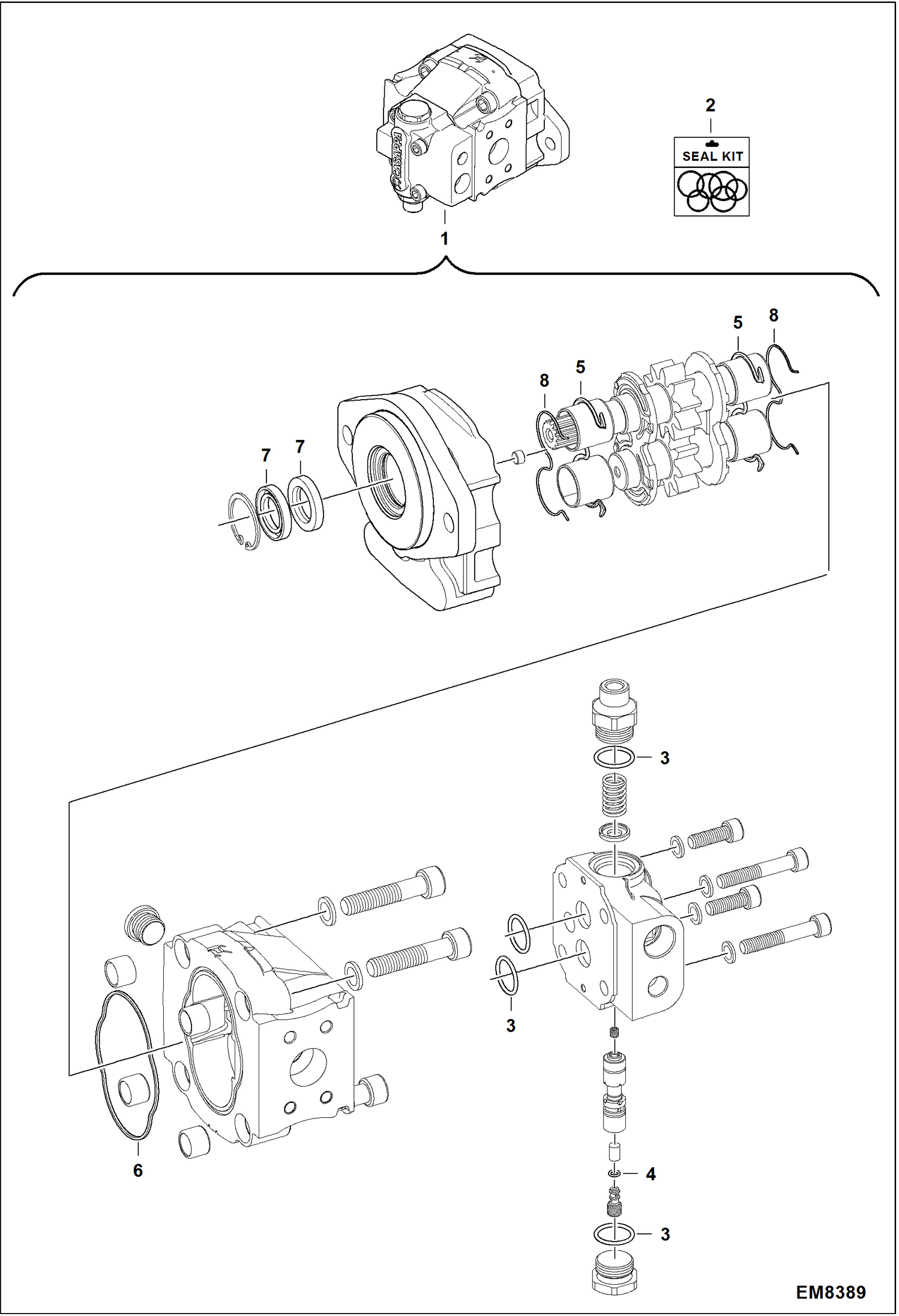 Схема запчастей Bobcat T2250 - HYDRAULIC PUMP ASSY HYDROSTATIC SYSTEM
