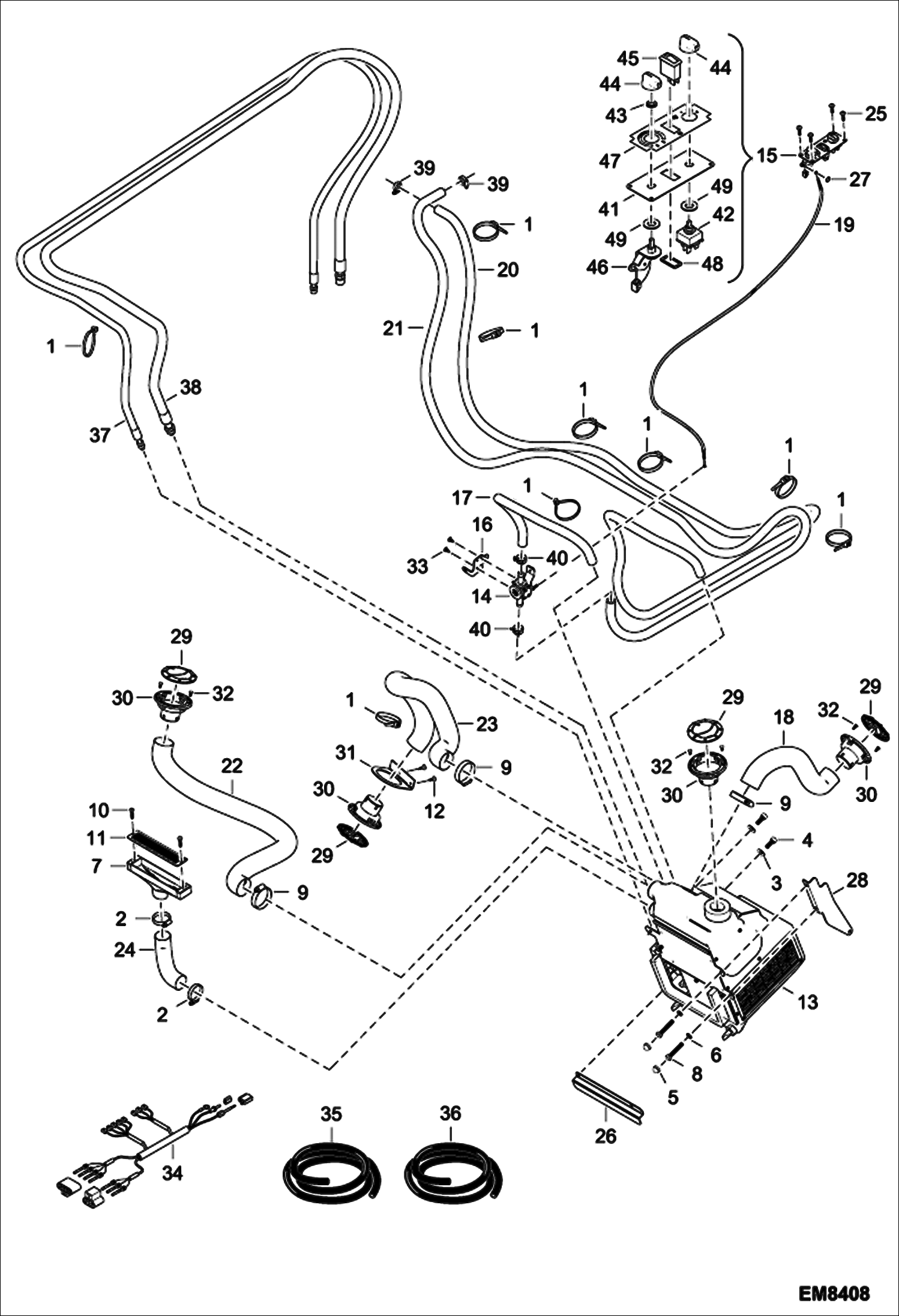 Схема запчастей Bobcat T3571L - AIR CONDITIONING (Cab Side) (For Models W/ Extra Cooling) (S/N A8HF13000 & Above, A8H613000 & Above) ACCESSORIES & OPTIONS