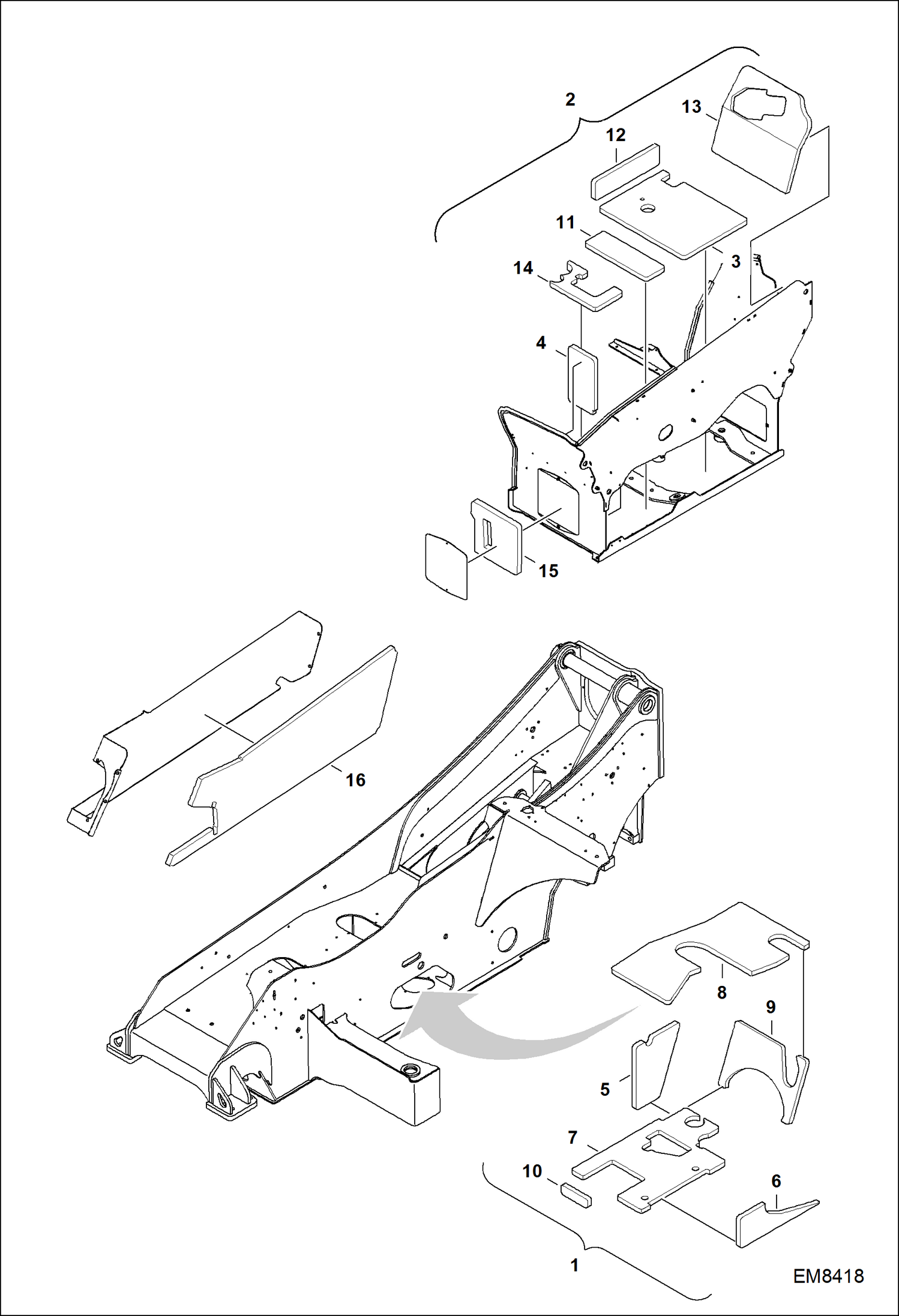 Схема запчастей Bobcat TL360 - ENGINE BASKET & GEAR (Insulation) MAIN FRAME