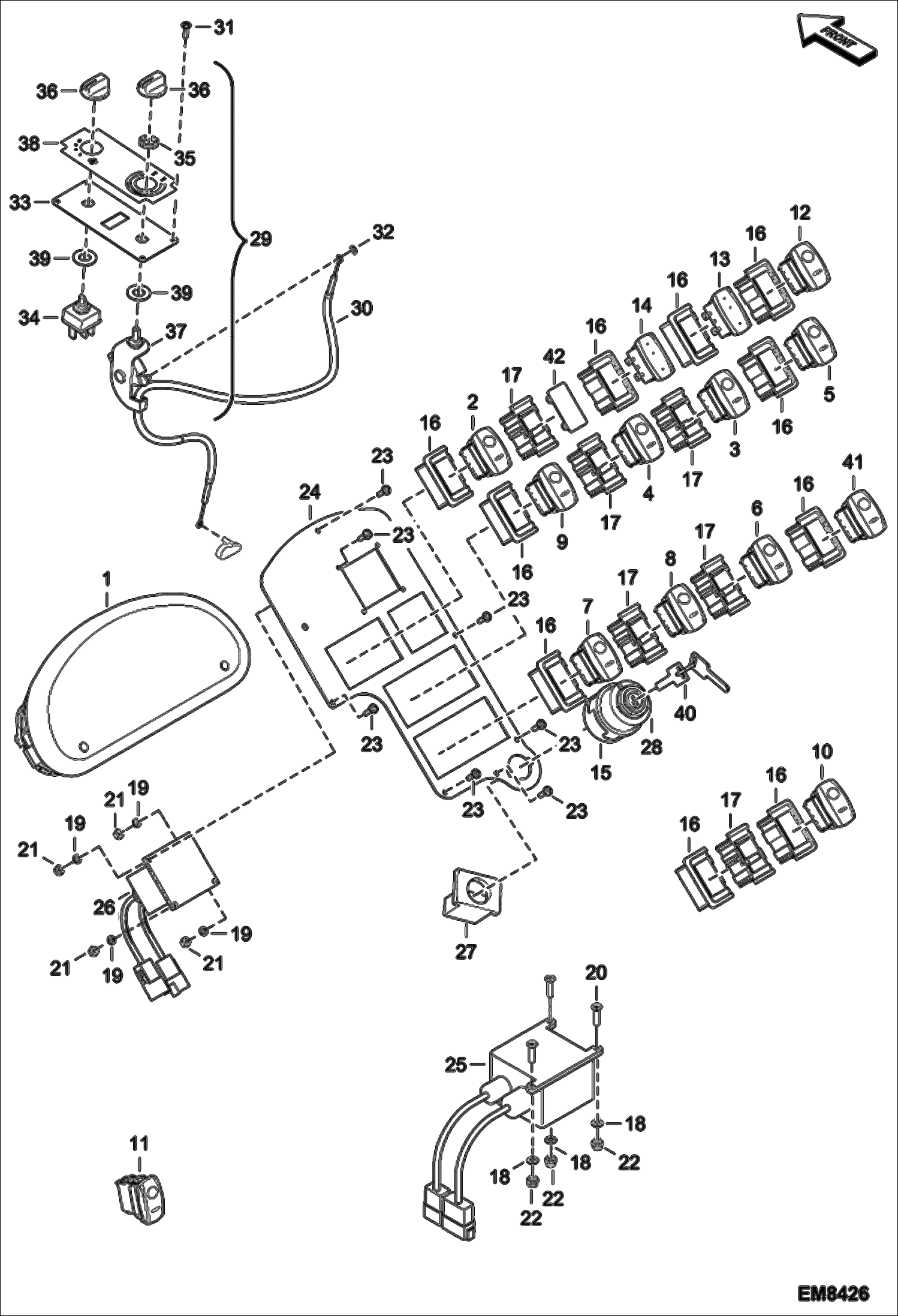 Схема запчастей Bobcat T35120L - INSTRUMENT PANEL (S/N A8GJ15000 & Above, A8GV15000 & Above) MAIN FRAME