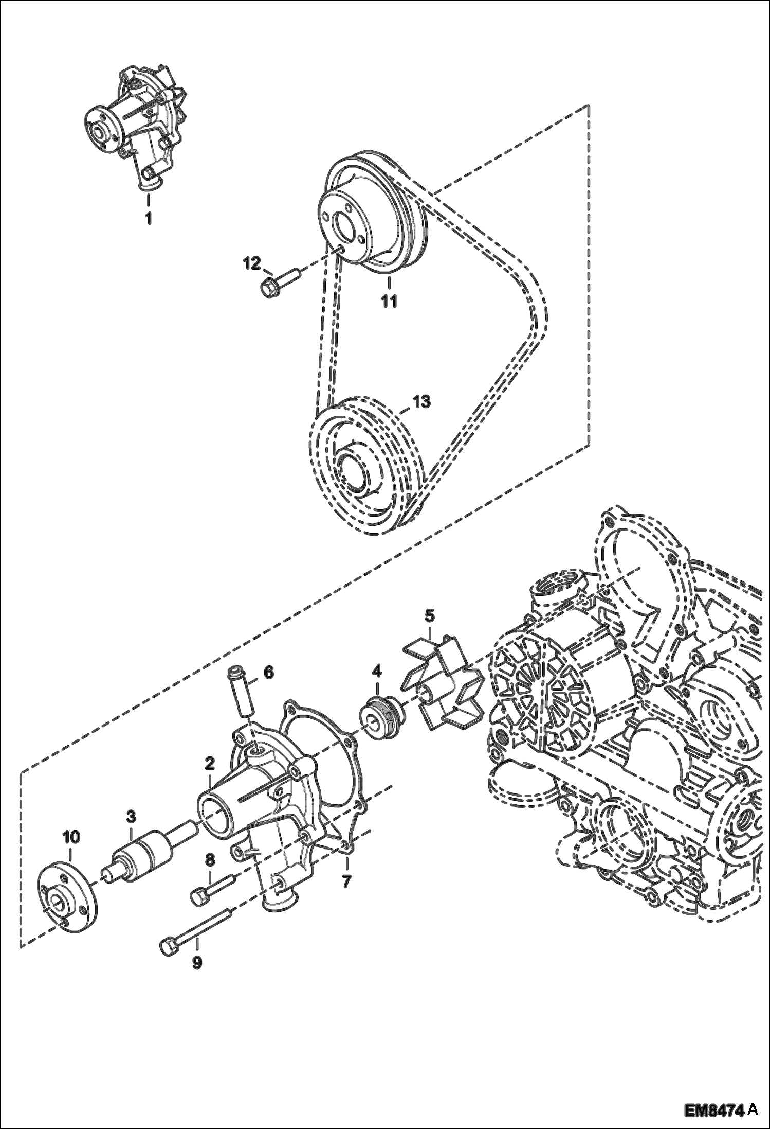 Схема запчастей Bobcat S-Series - WATER PUMP REPLACEMENT ENGINE