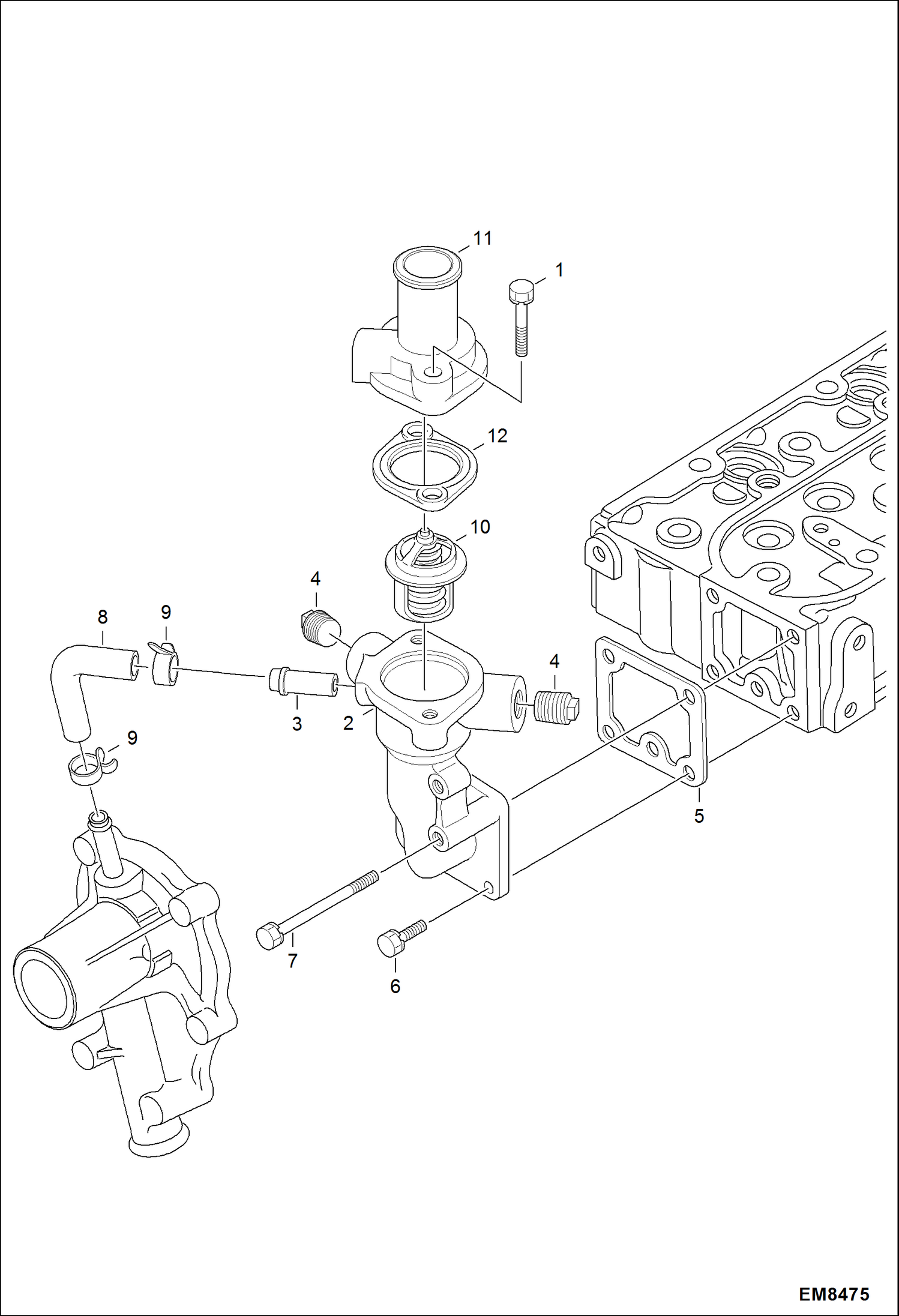 Схема запчастей Bobcat S-Series - WATER FLANGE AND THERMOSTAT POWER UNIT