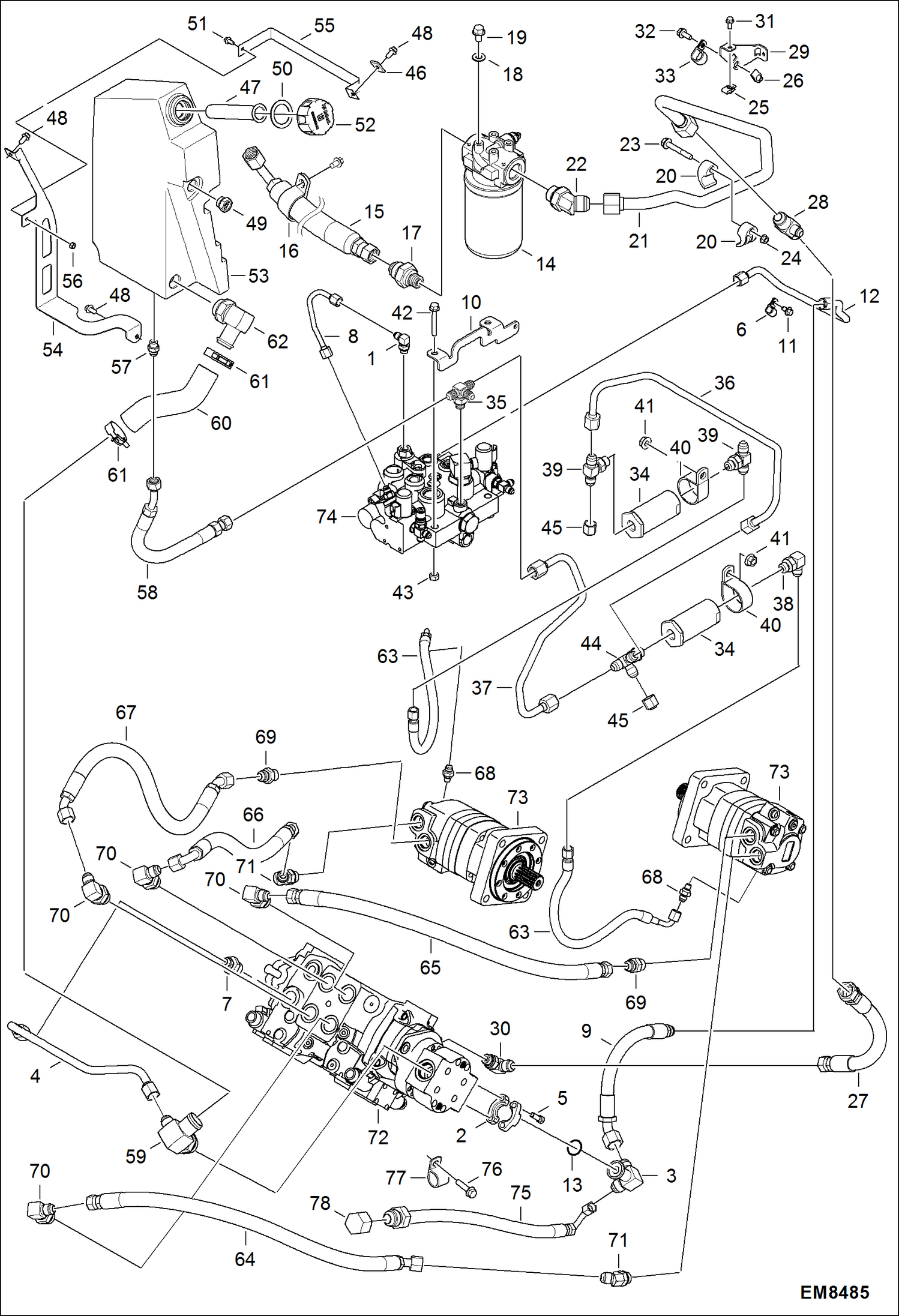 Схема запчастей Bobcat S-Series - HYDROSTATIC CIRCUITRY (Selectable Joystick Controls) HYDROSTATIC SYSTEM