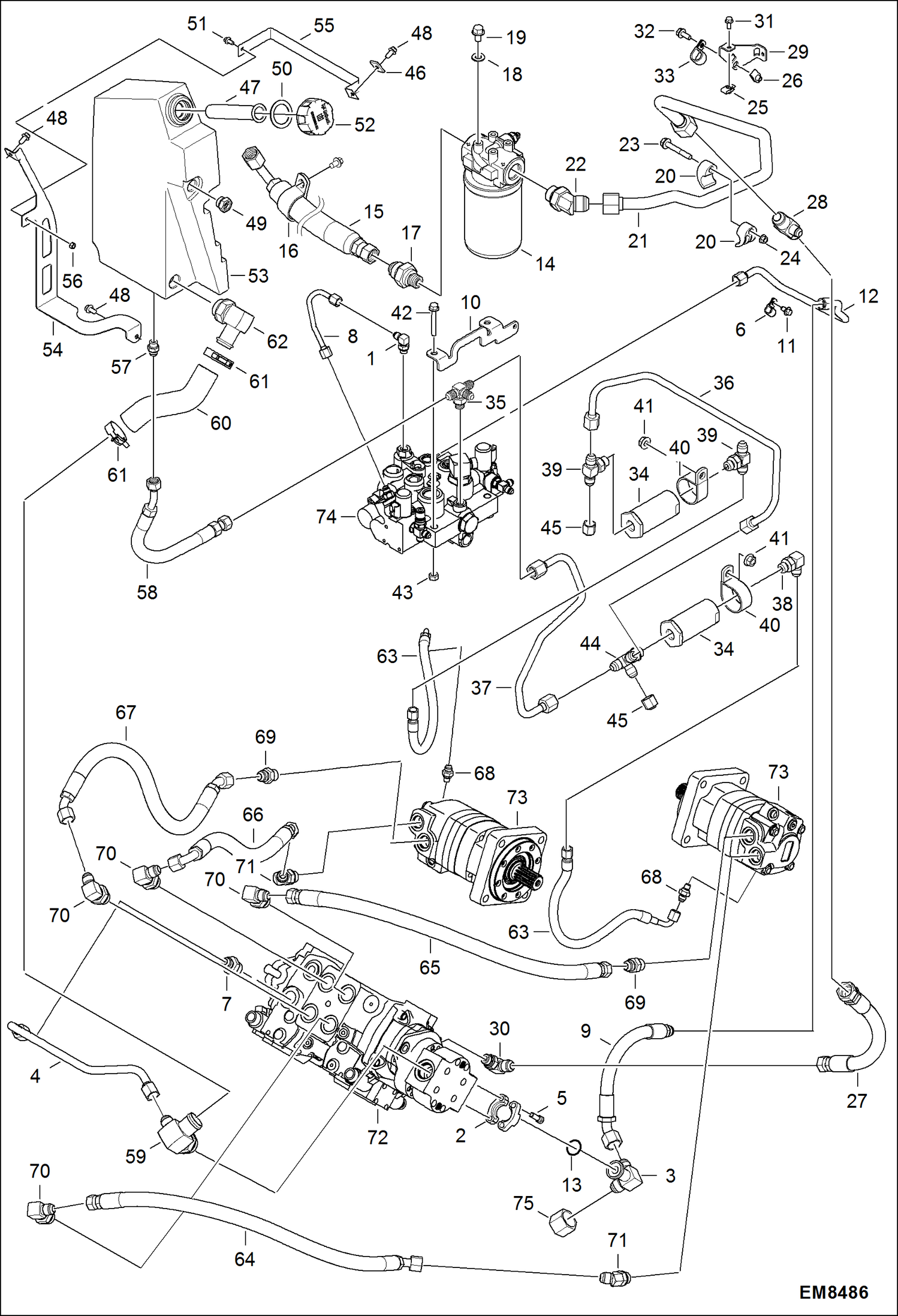 Схема запчастей Bobcat S-Series - HYDROSTATIC CIRCUITRY (Selectable Joystick Controls) HYDROSTATIC SYSTEM