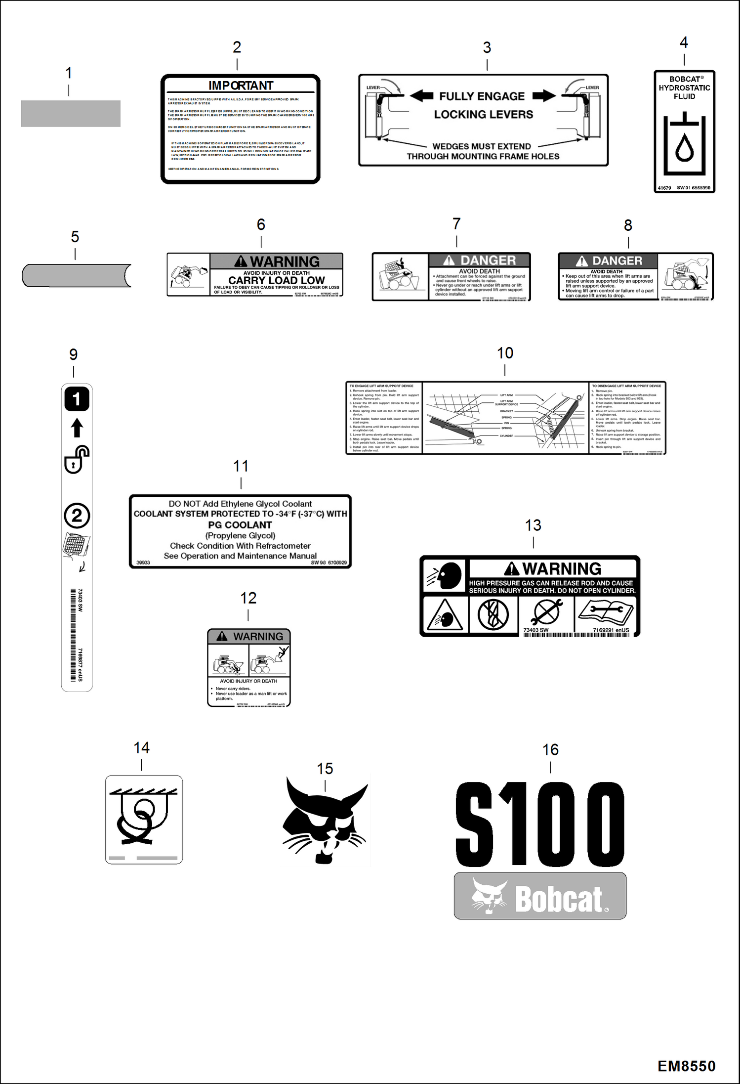 Схема запчастей Bobcat S-Series - DECALS (Outside) ACCESSORIES & OPTIONS