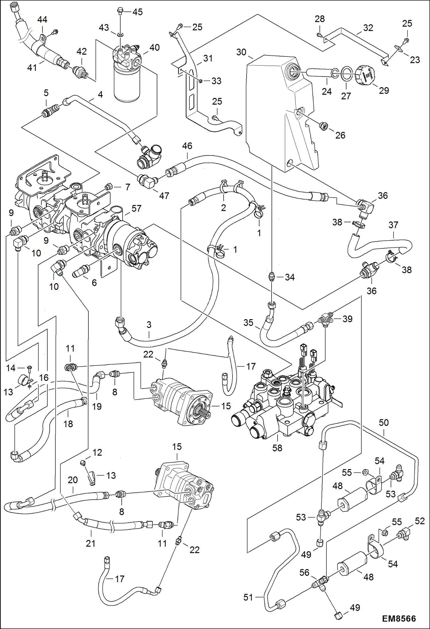 Схема запчастей Bobcat S-Series - HYDROSTATIC CIRCUITRY (Manual Controls) HYDROSTATIC SYSTEM