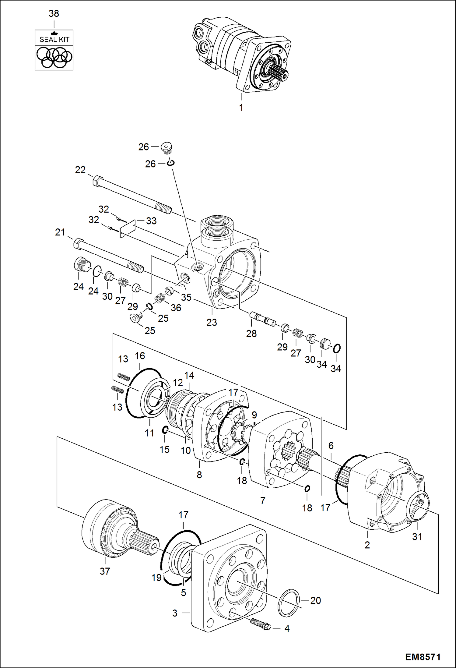 Схема запчастей Bobcat S-Series - HYDROSTATIC MOTOR HYDROSTATIC SYSTEM