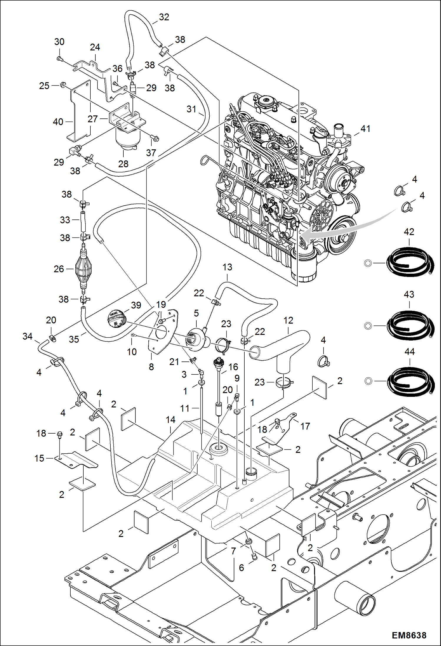 Схема запчастей Bobcat S-Series - ENGINE & ATTACHING PARTS (Fuel System) POWER UNIT