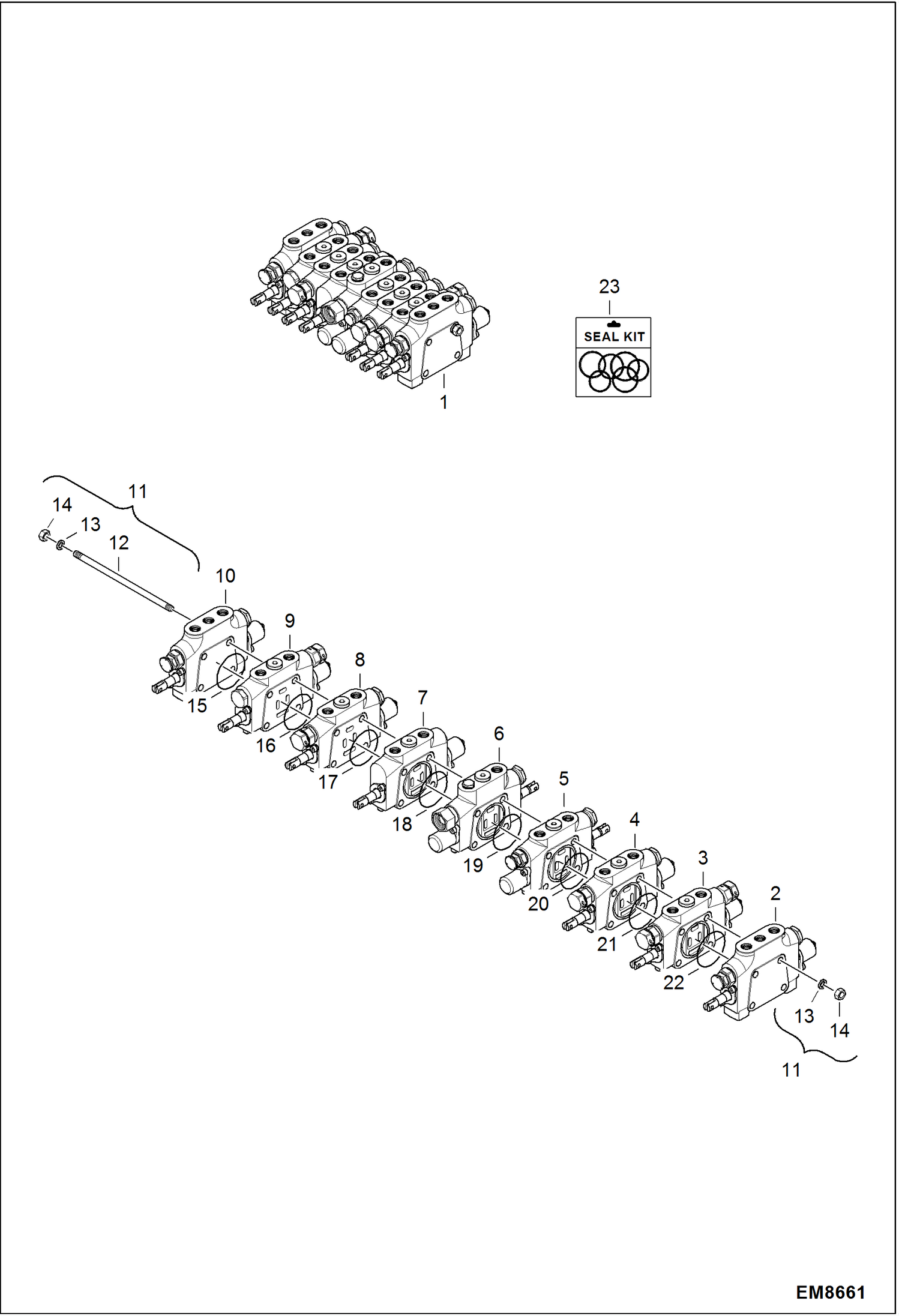 Схема запчастей Bobcat E08 - CONTROL VALVE (Model 60100564MQ) (S/N A4BP11392 & Above) HYDRAULIC SYSTEM