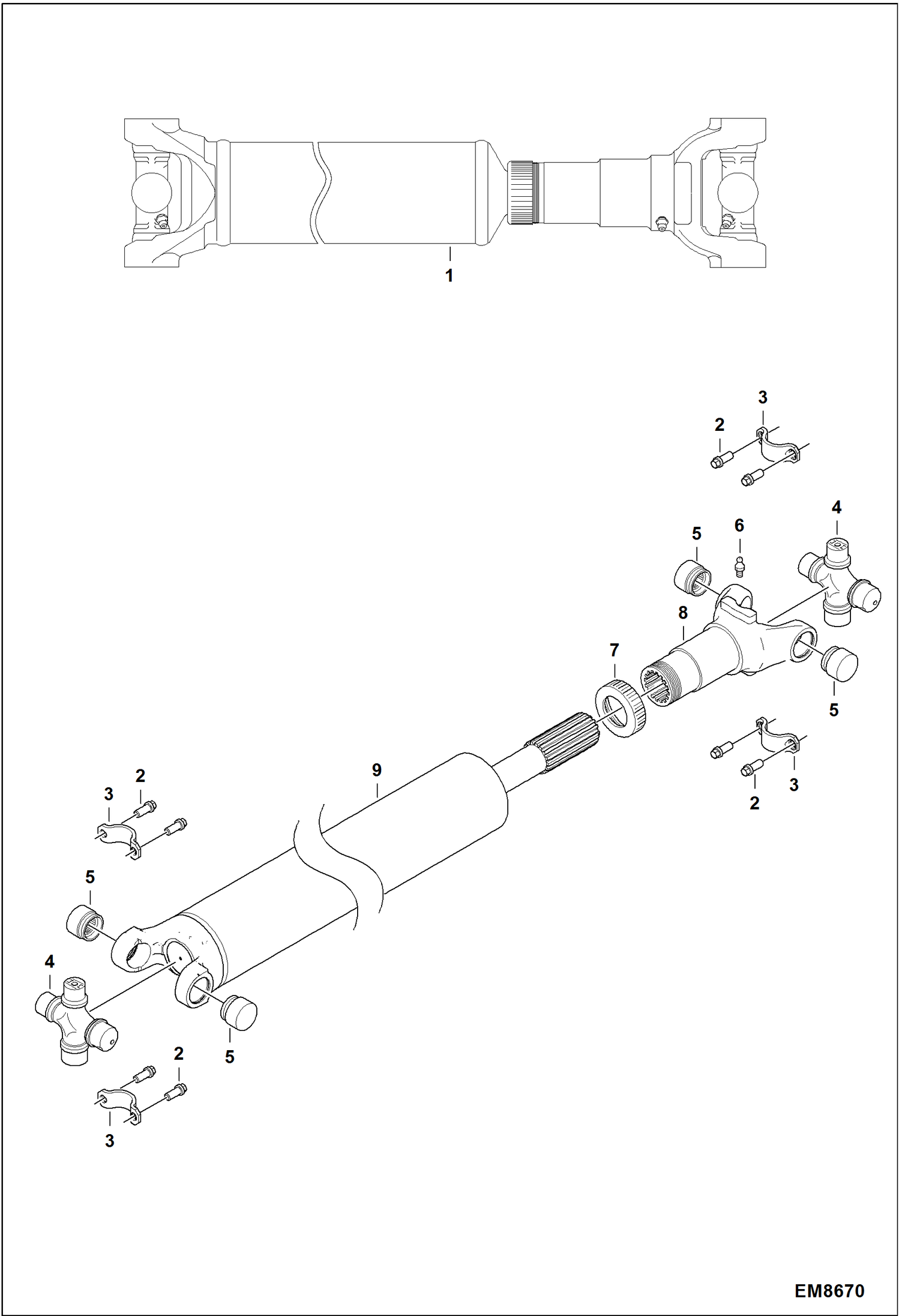 Схема запчастей Bobcat TL470 - DRIVE SHAFT (Front) DRIVE SYSTEM