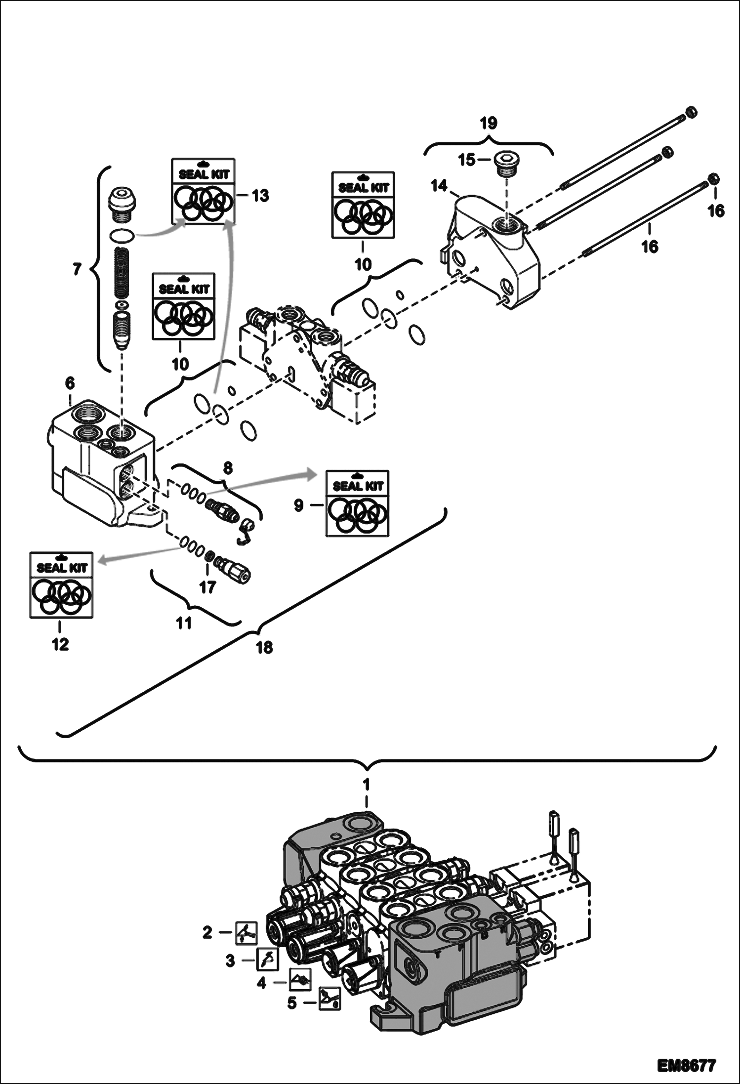 Схема запчастей Bobcat T3571L - HYDRAULIC CONTROL VALVE (Assy) (Vendor Partnumber 08 404 946) (S/N A8HF12554 & Above, A8H612066 & Above) HYDRAULIC SYSTEM