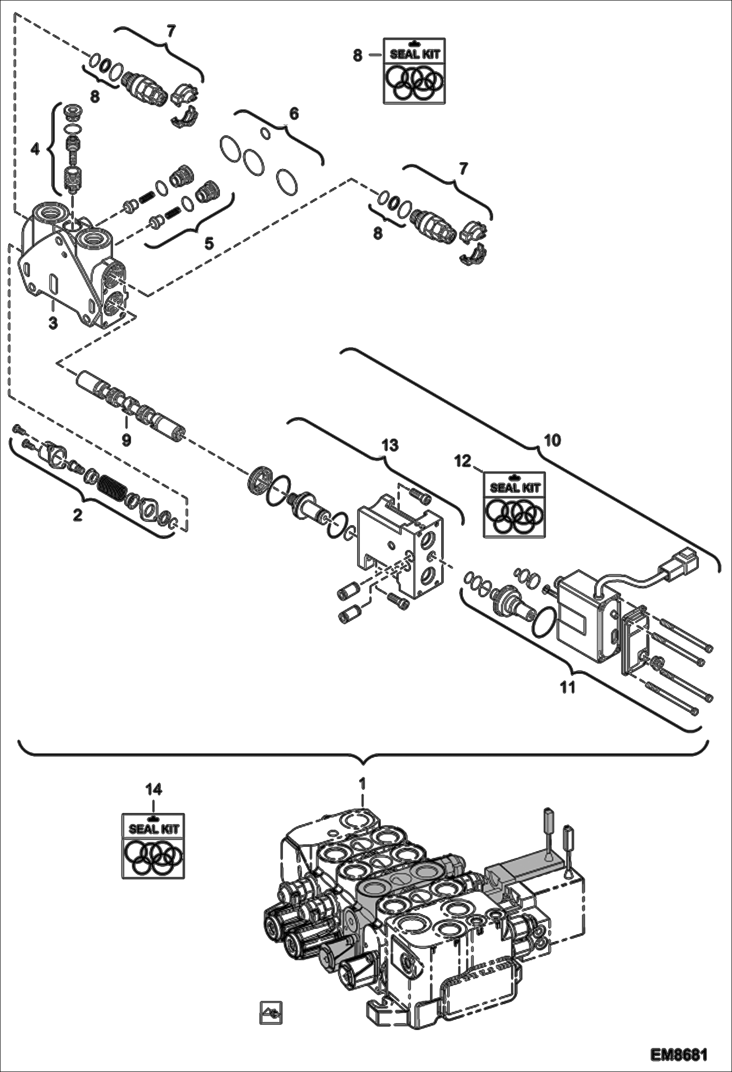 Схема запчастей Bobcat VR638 - HYDRAULIC CONTROL VALVE (Telescope Section) (Vendor Partnumber 08 405 024) HYDRAULIC SYSTEM