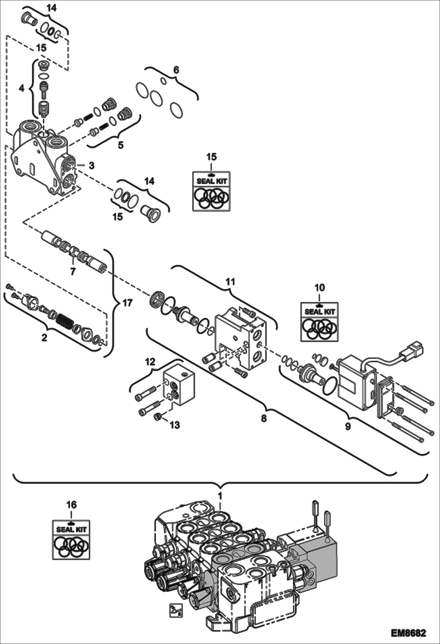 Схема запчастей Bobcat V723 - HYDRAULIC CONTROL VALVE (Auxiliary Hydraulics Section) (Vendor Partnumber 08 402 018) HYDRAULIC SYSTEM