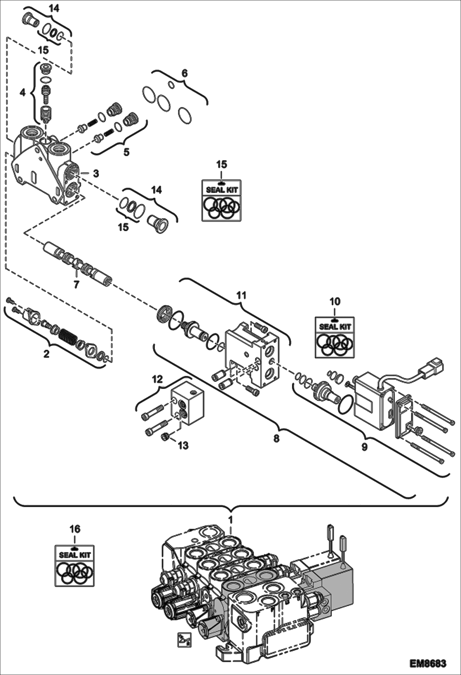 Схема запчастей Bobcat T3571L - HYDRAULIC CONTROL VALVE (Auxiliary Hydraulics Section) (Vendor Partnumber 08 405 023) HYDRAULIC SYSTEM