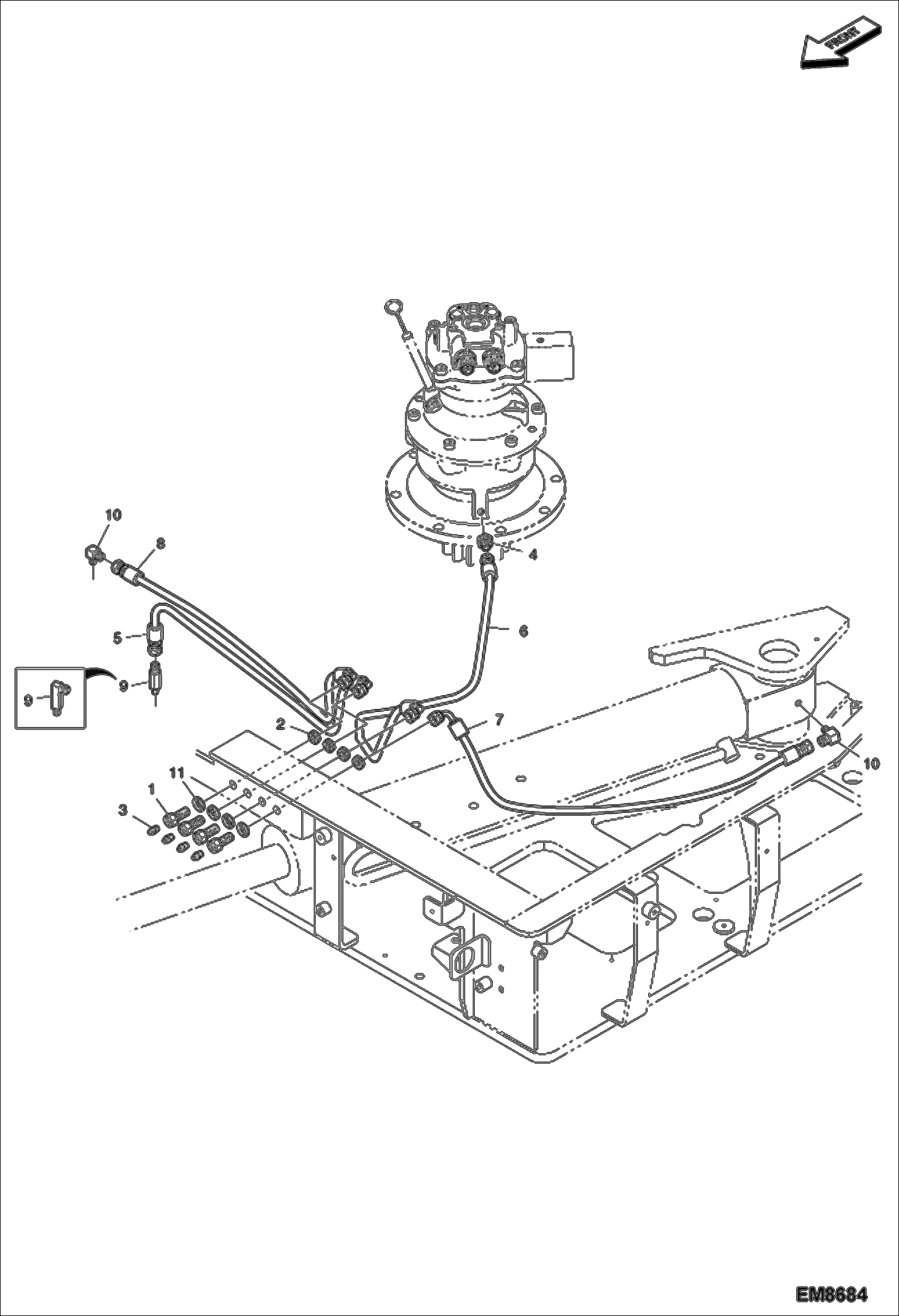 Схема запчастей Bobcat E80 - UPPERSTRUCTURE (Lubrication Piping) MAIN FRAME