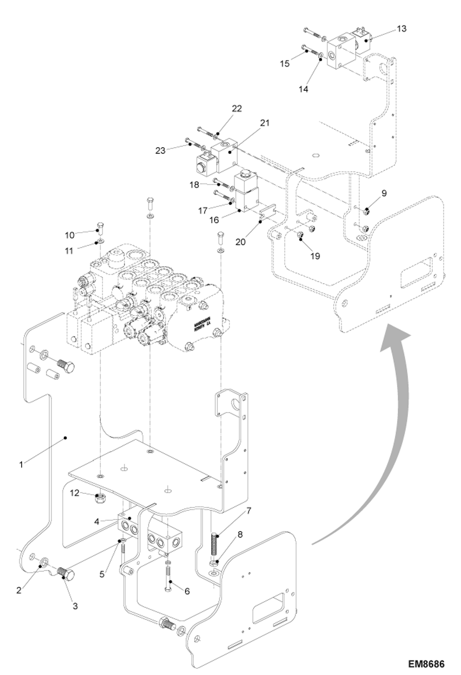 Схема запчастей Bobcat T35120L - HYDRAULIC CONTROL VALVE FIXATION HYDRAULIC SYSTEM