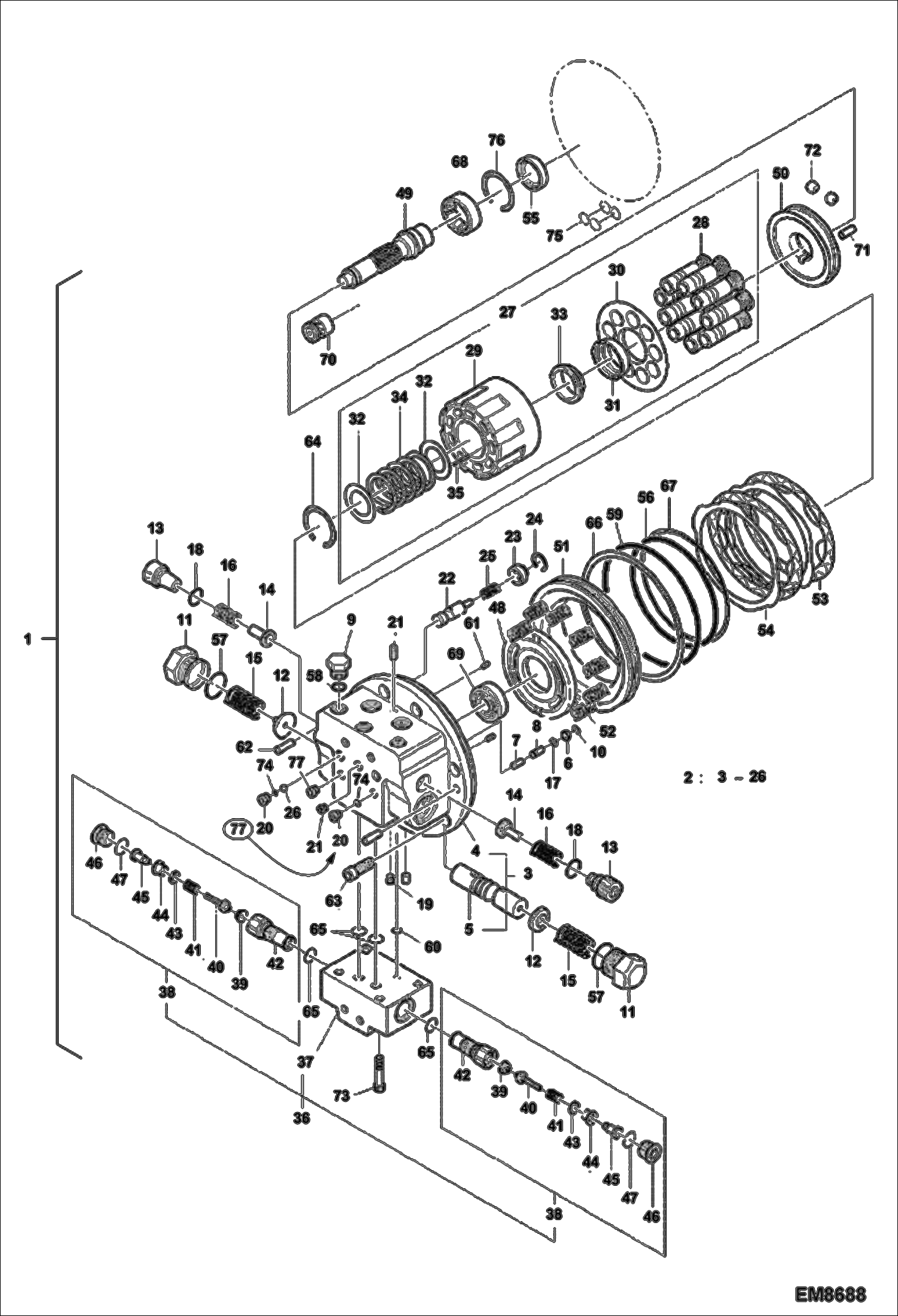 Схема запчастей Bobcat E60 - DRIVE MOTOR HYDRAULIC SYSTEM