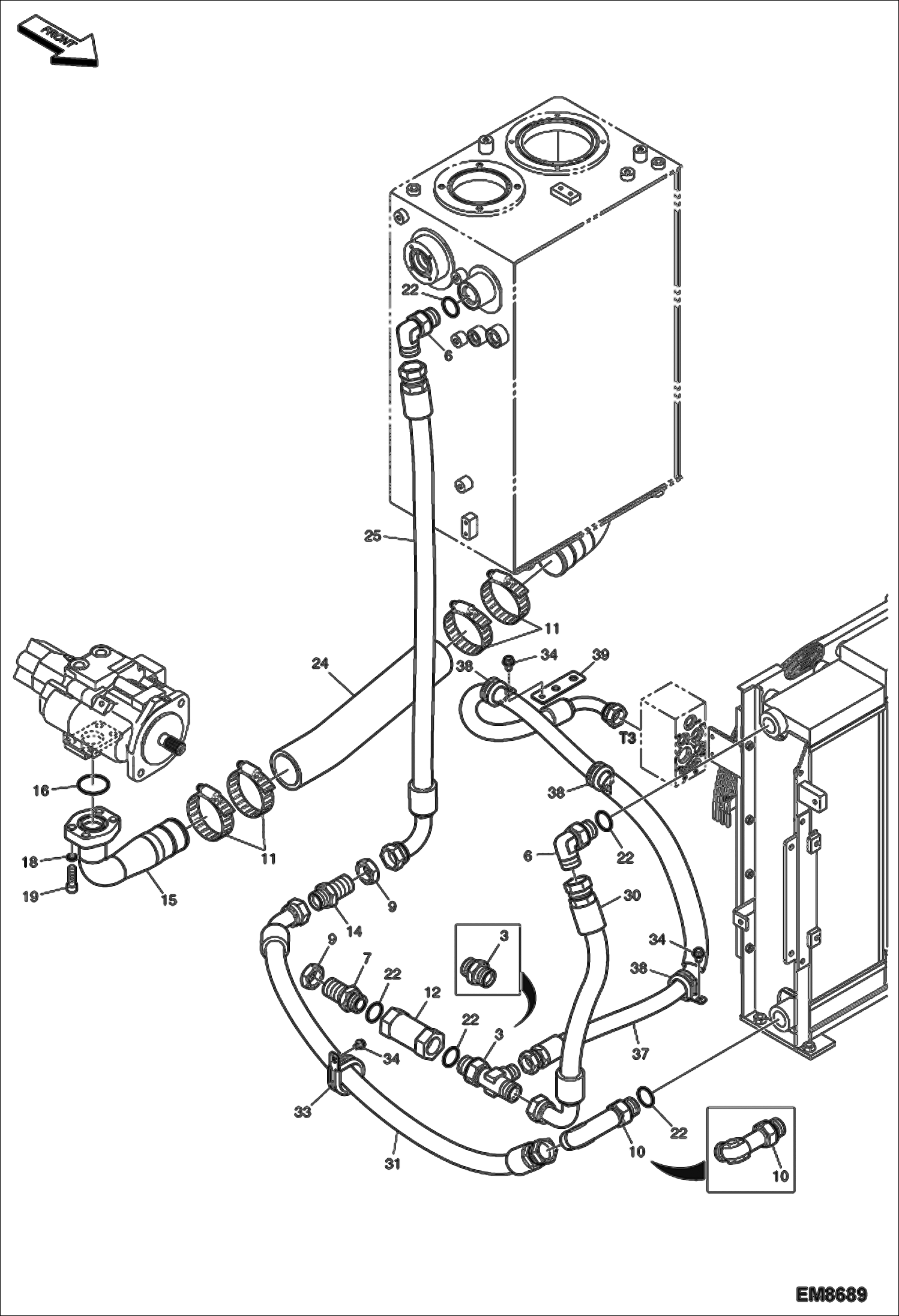 Схема запчастей Bobcat E60 - HYDRAULIC CIRCUITRY (Suction & Return From Exchanger) HYDRAULIC SYSTEM