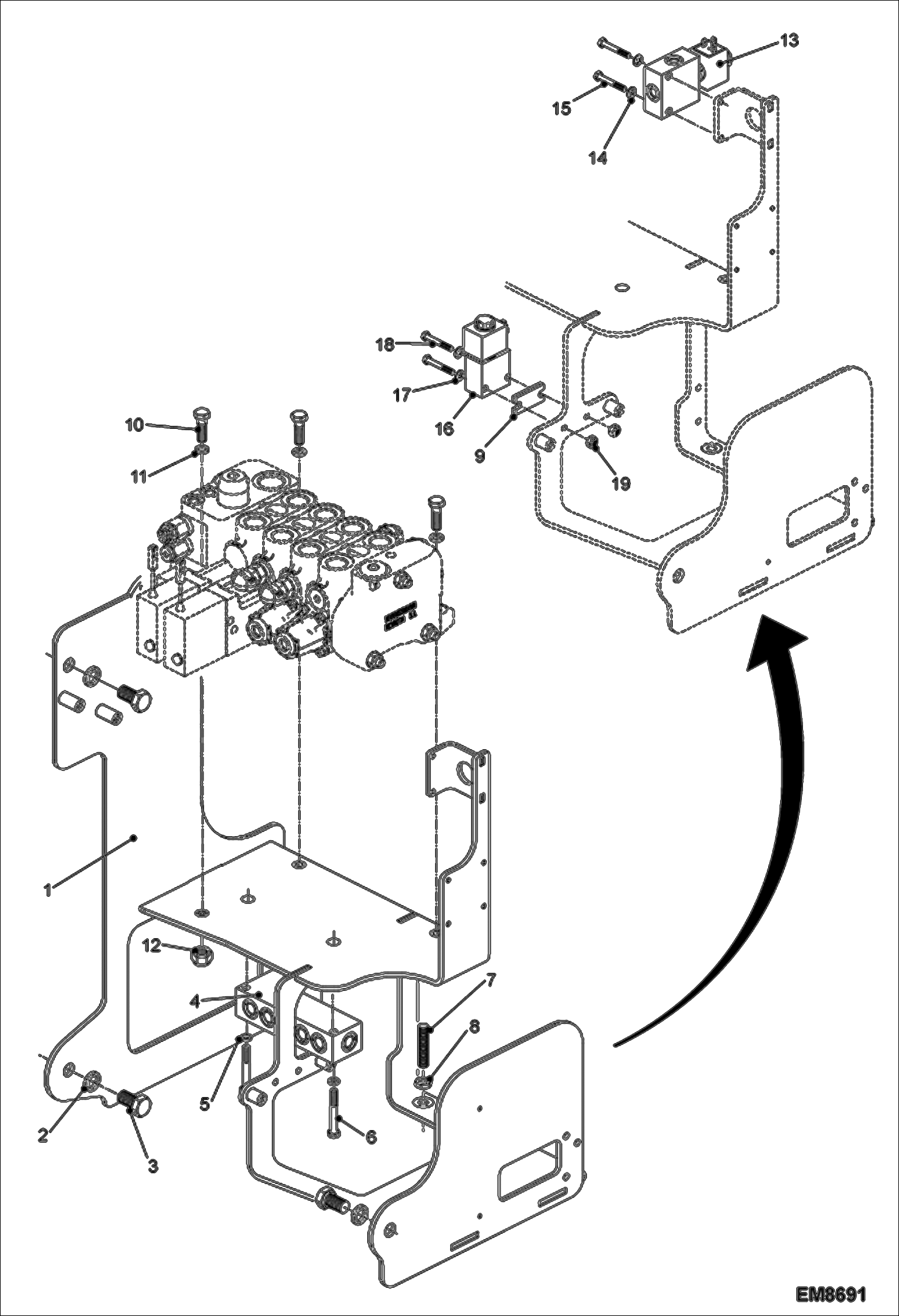 Схема запчастей Bobcat T3571 - HYDRAULIC CONTROL VALVE FIXATION HYDRAULIC SYSTEM