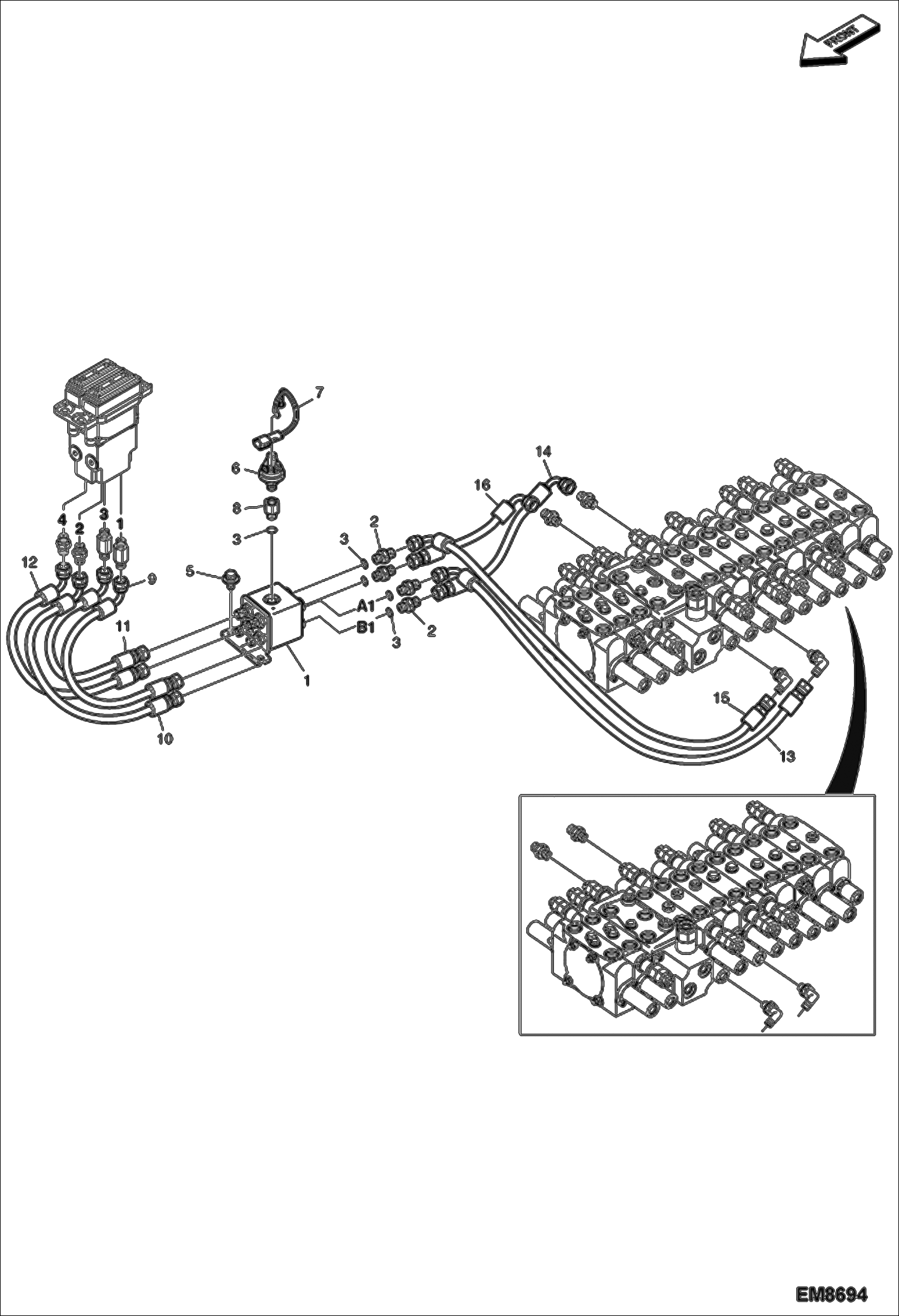 Схема запчастей Bobcat E60 - HYDRAULIC PILOT CIRCUITRY (Travel W/Motion Alarm) (Optional) HYDRAULIC SYSTEM