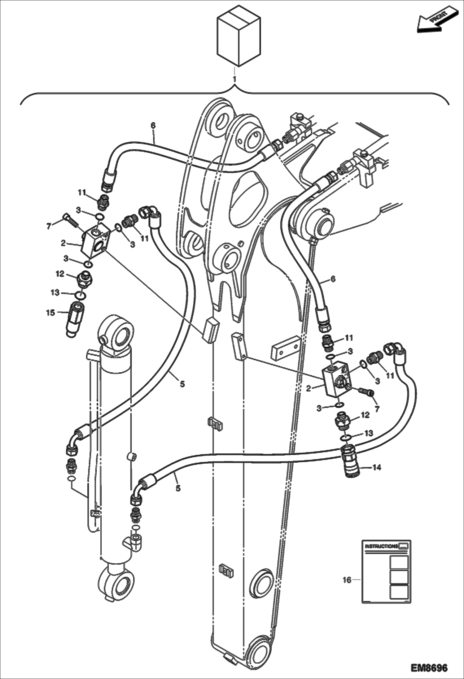 Схема запчастей Bobcat E60 - 3RD AUXILIARY HYDRAULICS KIT (Arm 1.48 m) (Clamshell) (EMEA) ACCESSORIES & OPTIONS