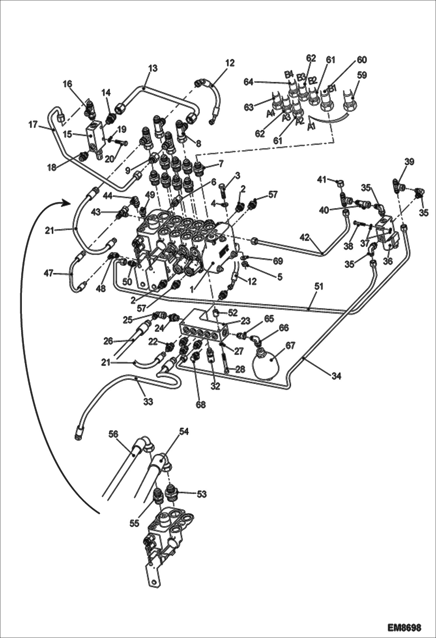 Схема запчастей Bobcat T2556 - HYDRAULIC CONTROL VALVE INSTALLATION HYDRAULIC SYSTEM