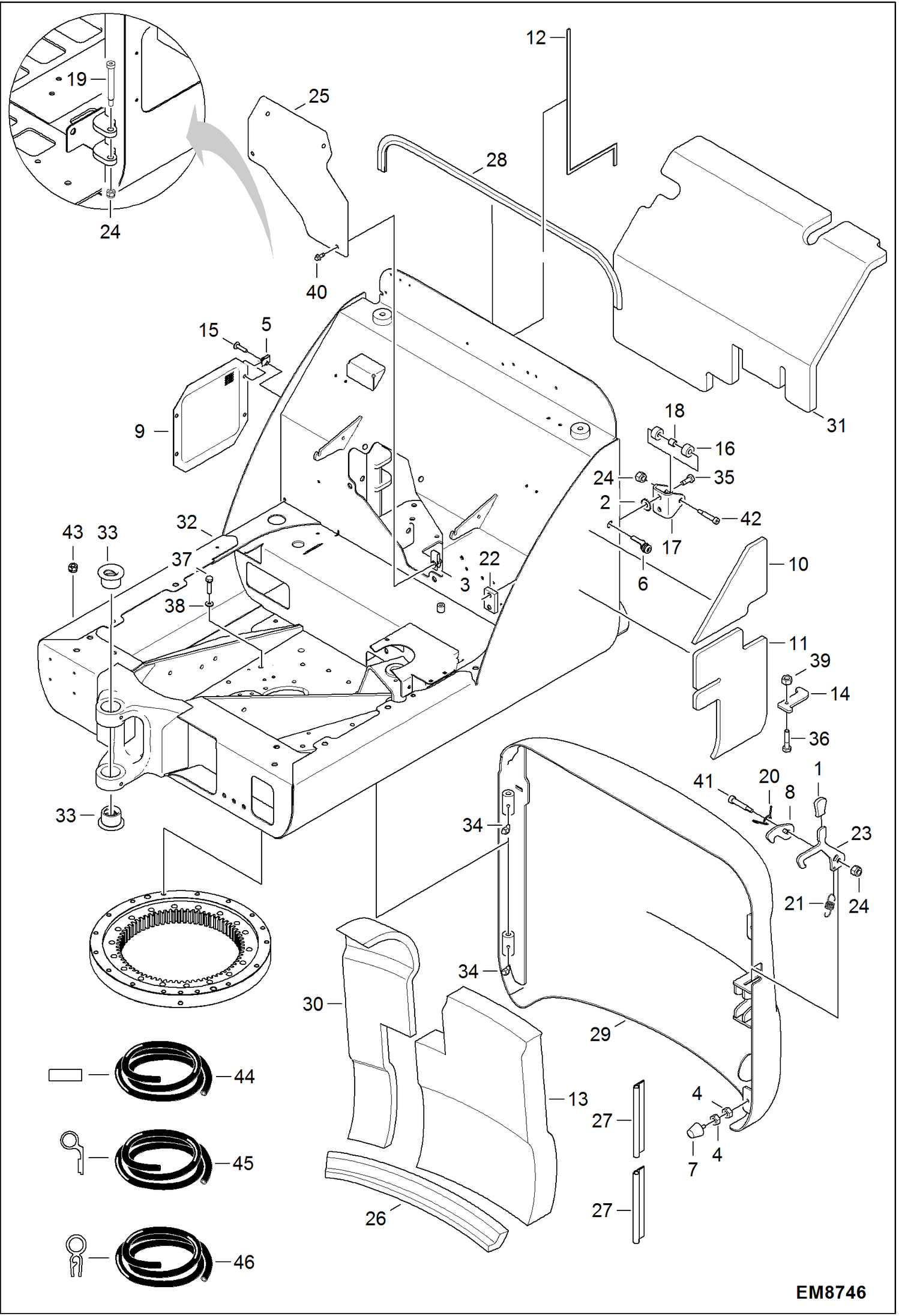 Схема запчастей Bobcat E14 - UPPERSTRUCTURE (AHNM12019 - 22000) MAIN FRAME