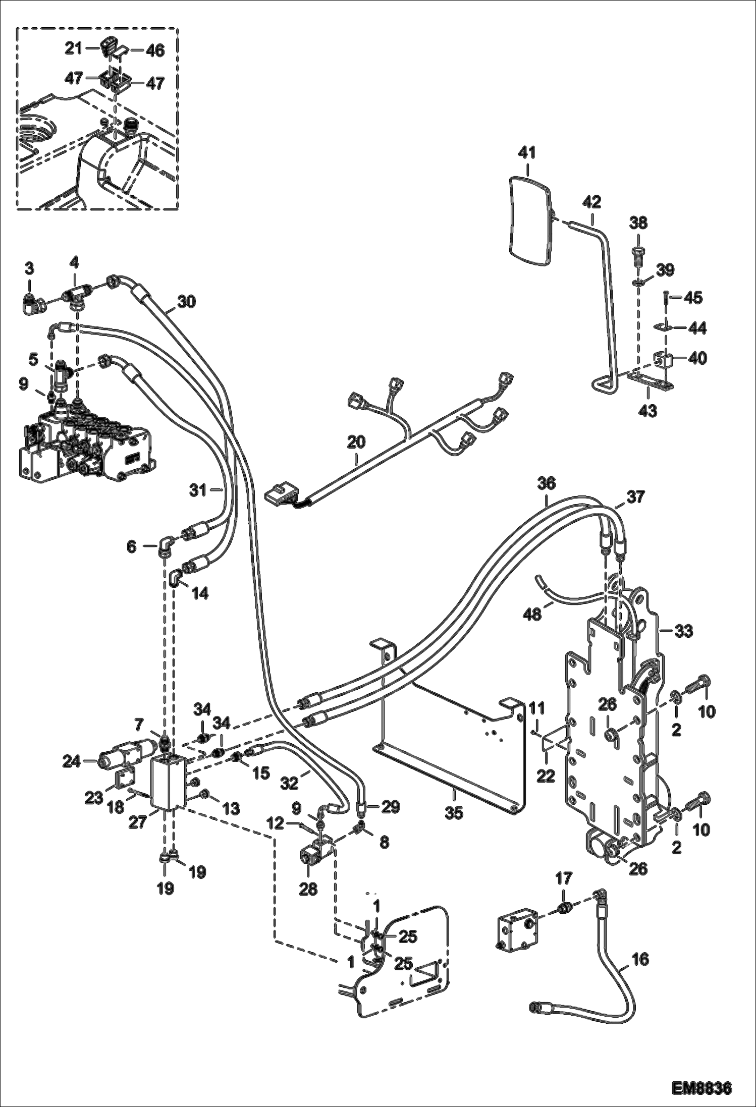 Схема запчастей Bobcat V723 - REAR HYDRAULIC HOOK INSTALLATION (S/N A8HL11001 - 14999, A8HP11001 - 14999) ACCESSORIES & OPTIONS