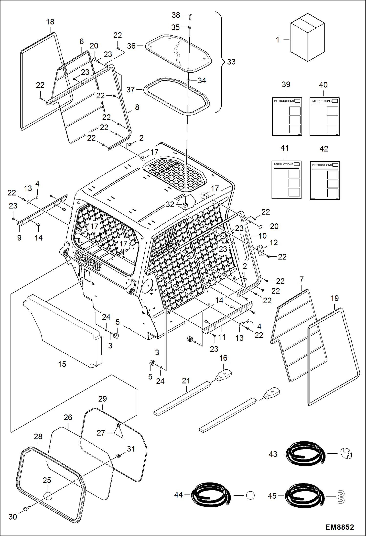 Схема запчастей Bobcat S-Series - CAB WINDOWS (Top, Rear, Side) ACCESSORIES & OPTIONS