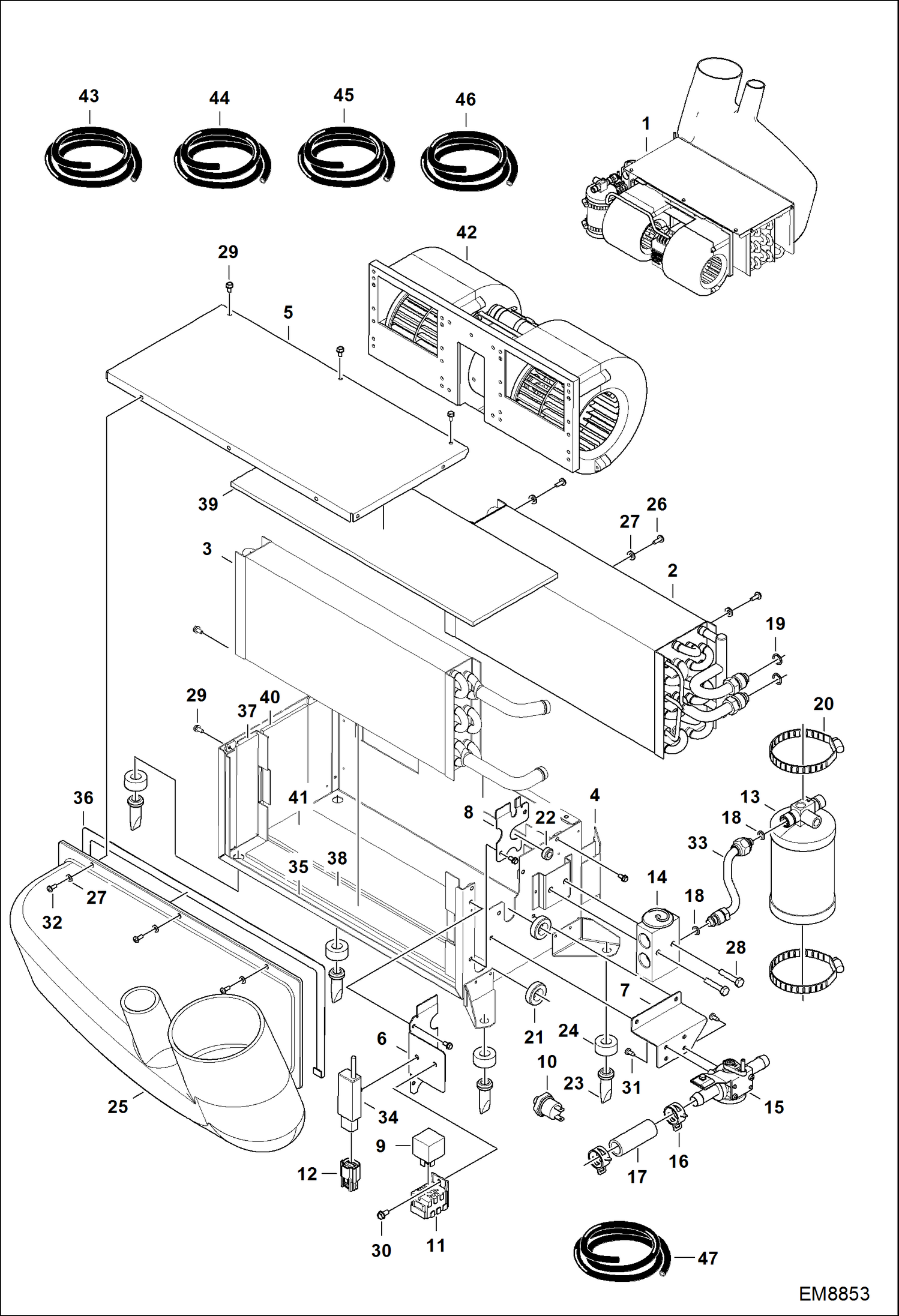 Схема запчастей Bobcat TL360 - AIR CONDITIONING (Assembly) ACCESSORIES & OPTIONS