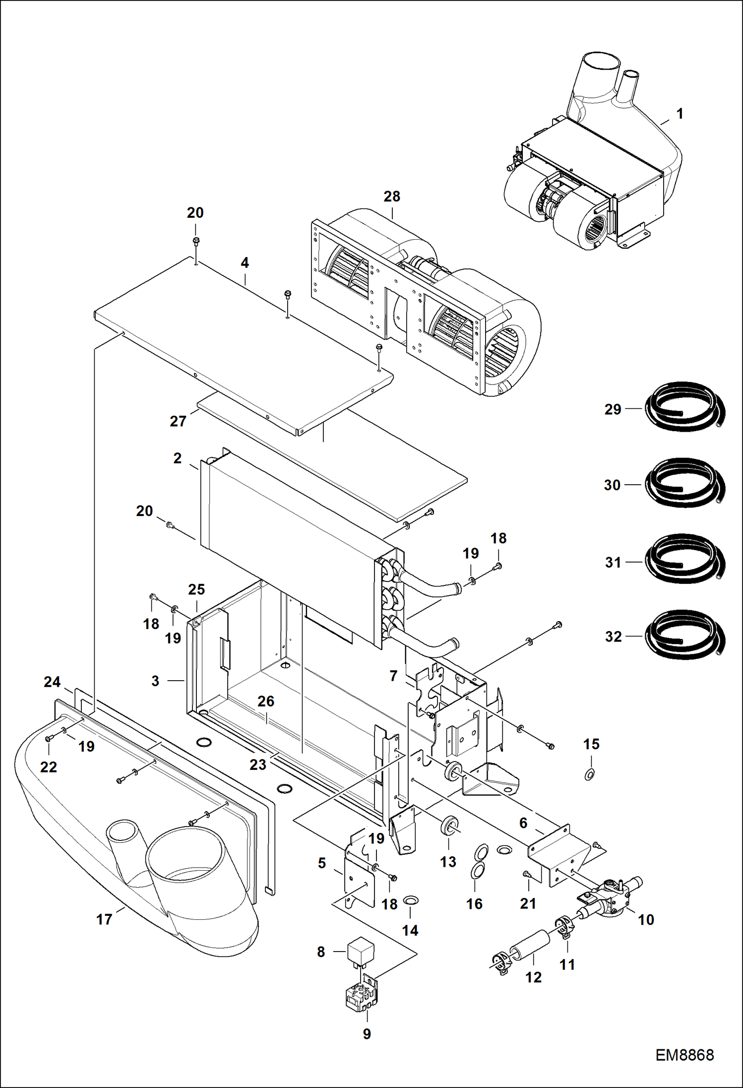 Схема запчастей Bobcat TL360 - HEATER (Assembly) MAIN FRAME