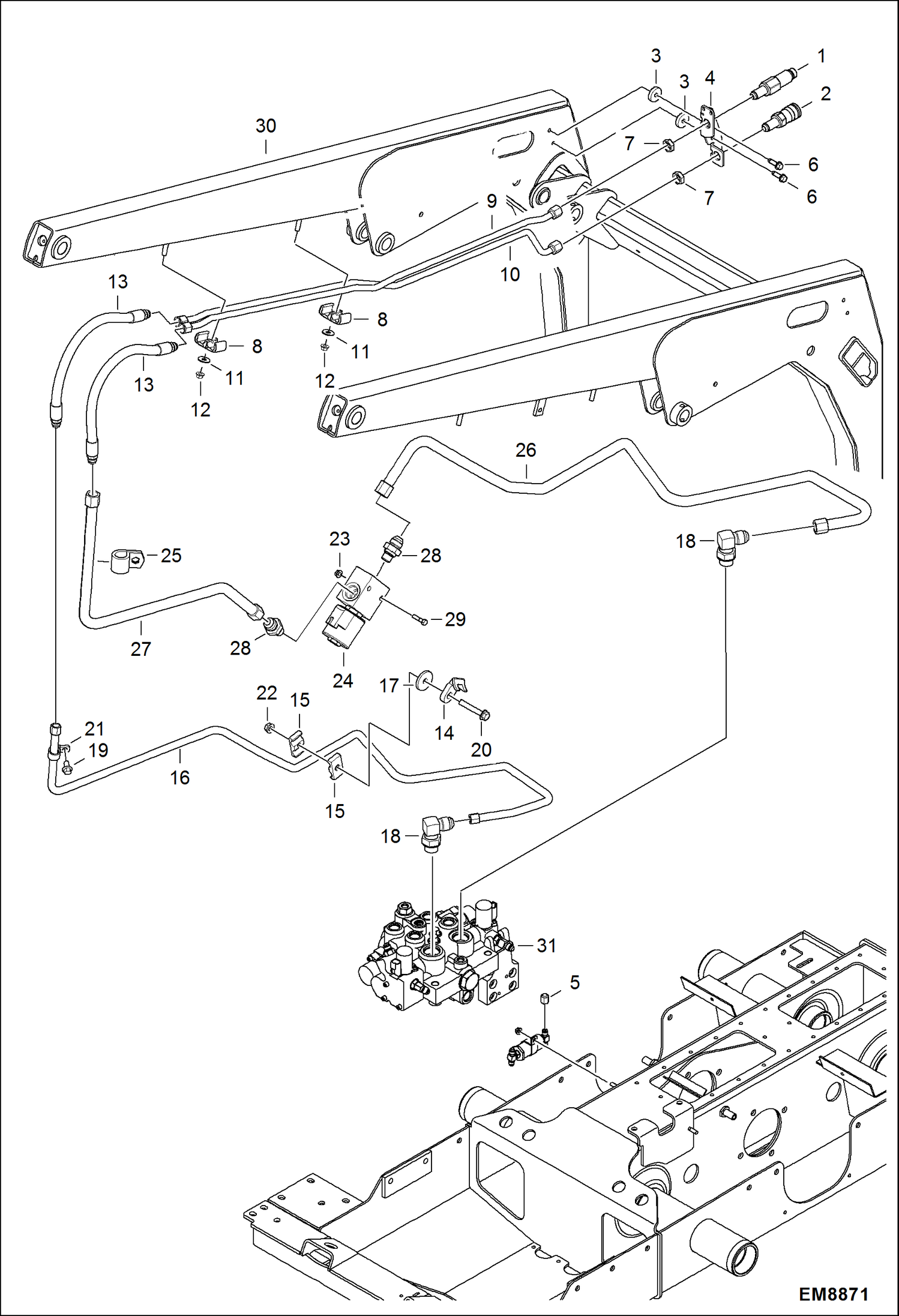 Схема запчастей Bobcat S-Series - AUXILIARY HYDRAULICS (Manual Controls) HYDRAULIC SYSTEM