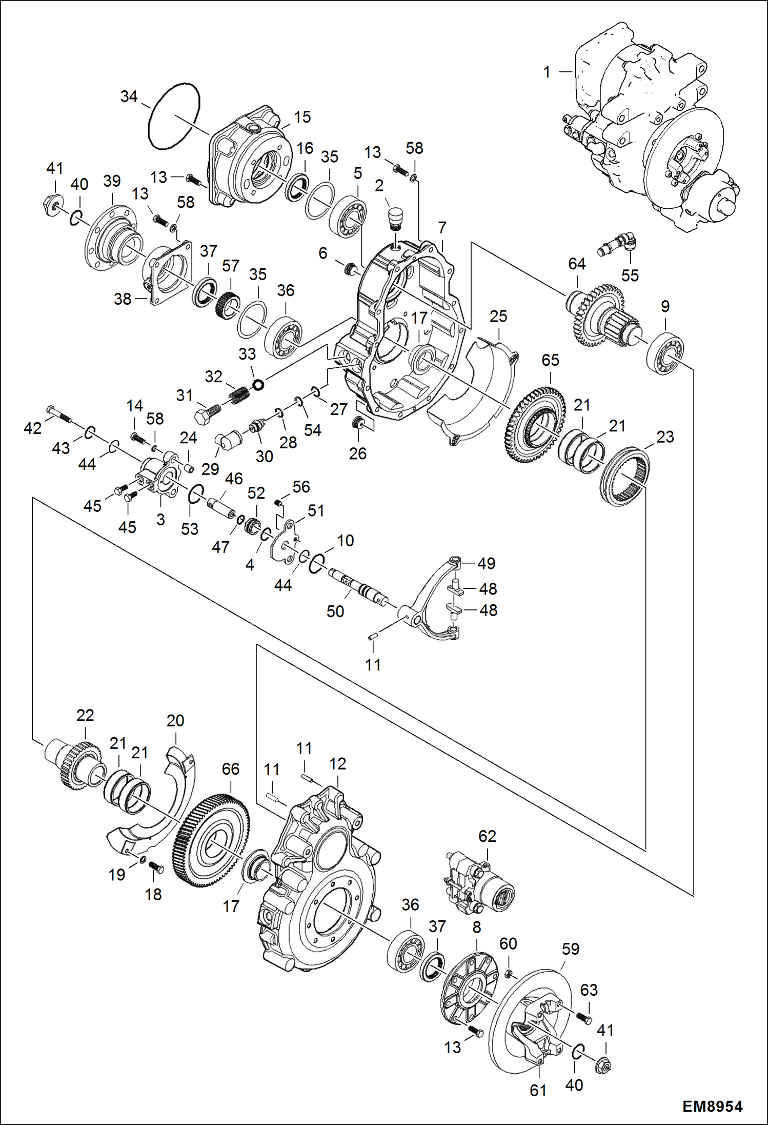 Схема запчастей Bobcat TL470 - GEARBOX (Assembly) DRIVE SYSTEM