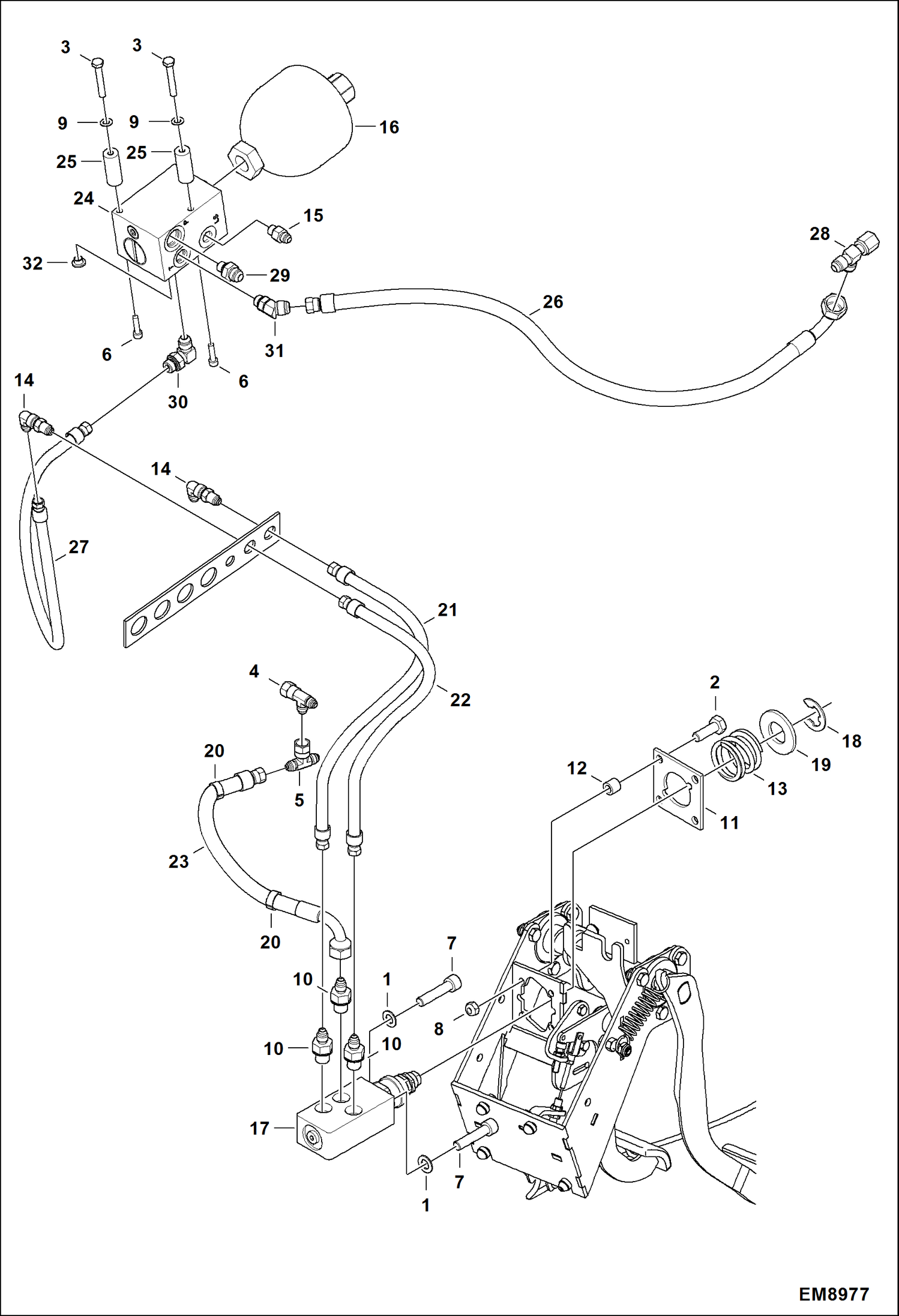 Схема запчастей Bobcat T2250 - HYDRAULIC CIRCUITRY (Service Brake W/Accumulator) ACCESSORIES & OPTIONS