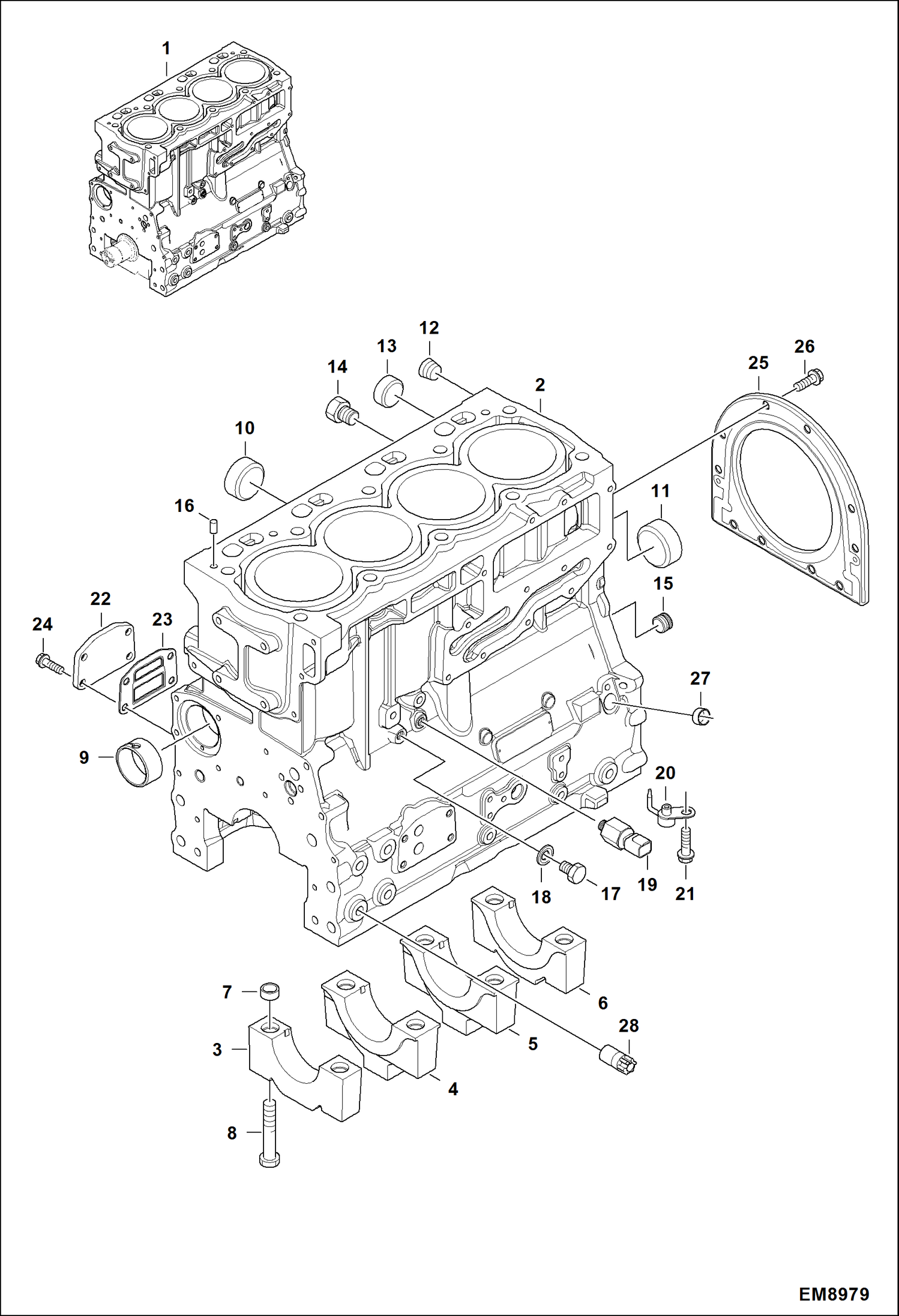 Схема запчастей Bobcat T40140 - CYLINDER BLOCK POWER UNIT