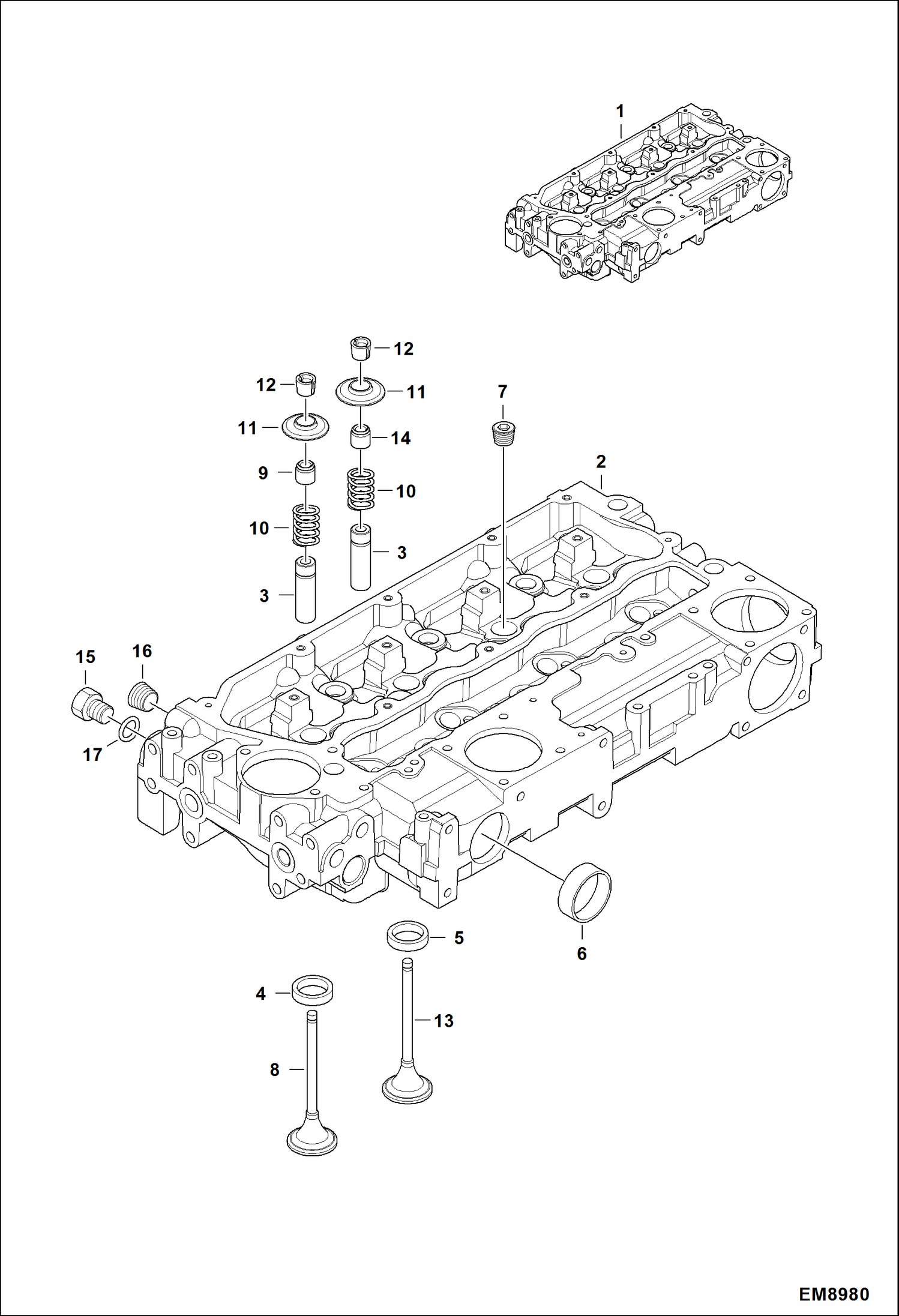 Схема запчастей Bobcat T40140 - CYLINDER HEAD ASSY POWER UNIT