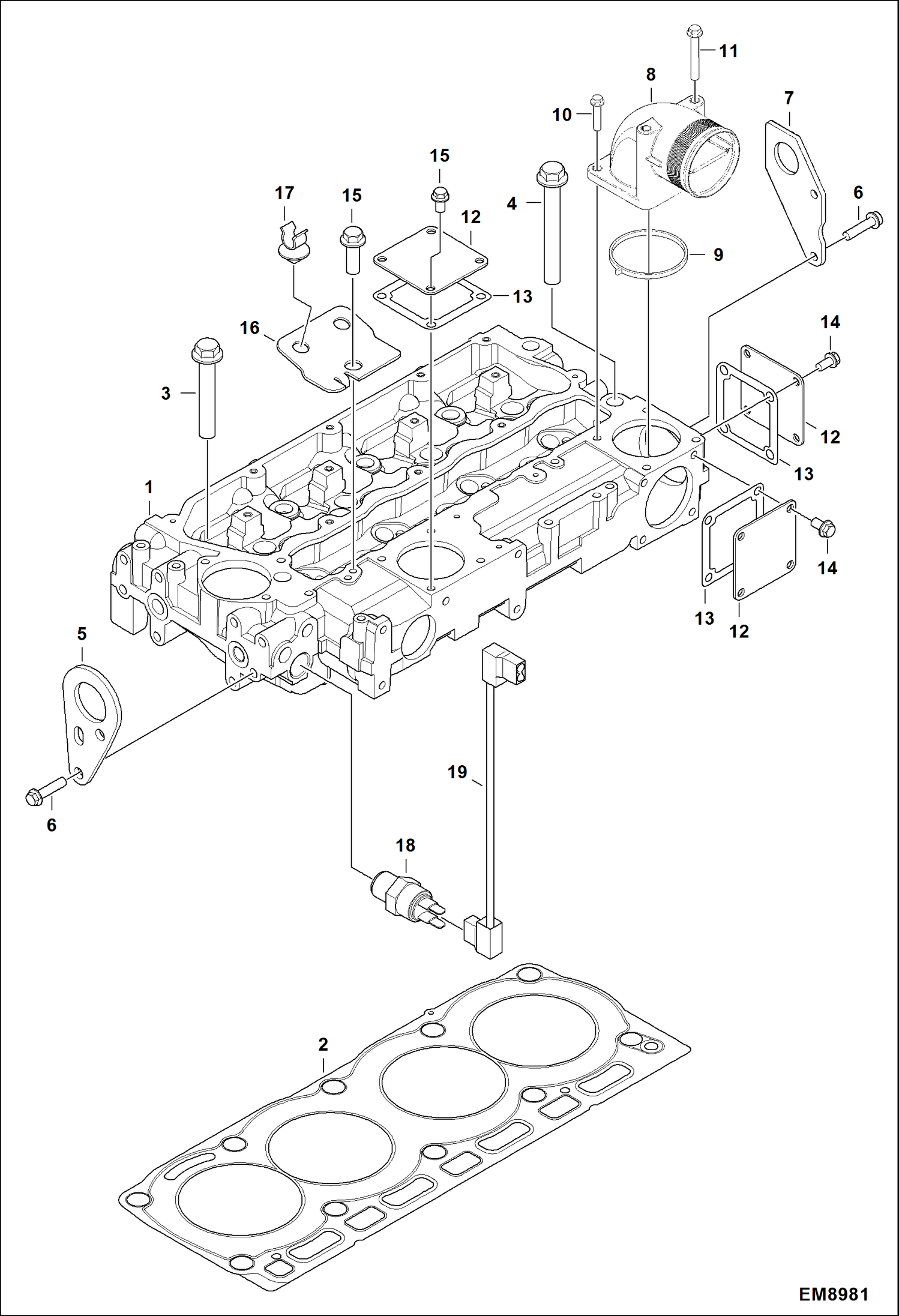 Схема запчастей Bobcat T40140 - CYLINDER HEAD POWER UNIT