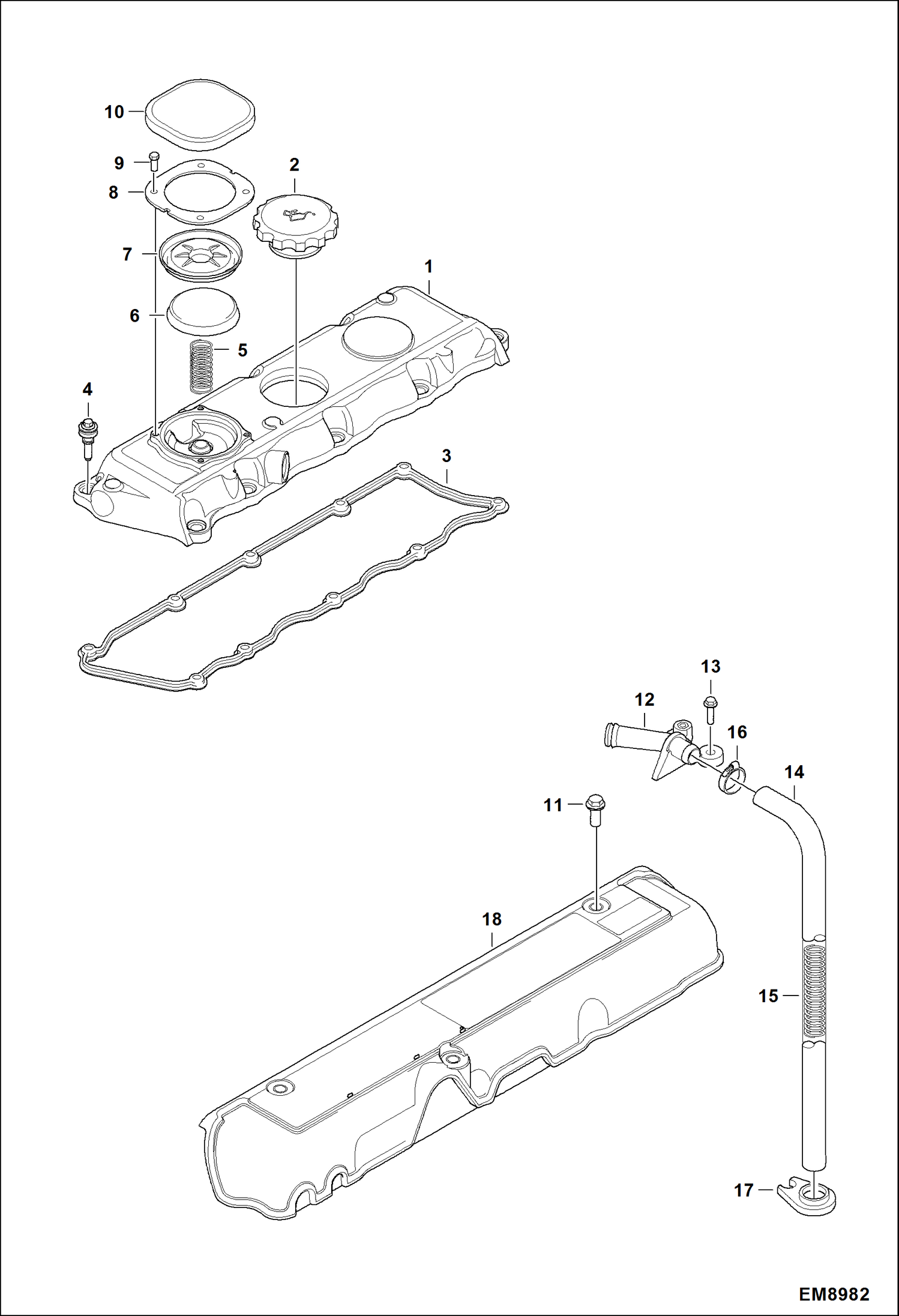 Схема запчастей Bobcat T40140 - CYLINDER HEAD COVER POWER UNIT