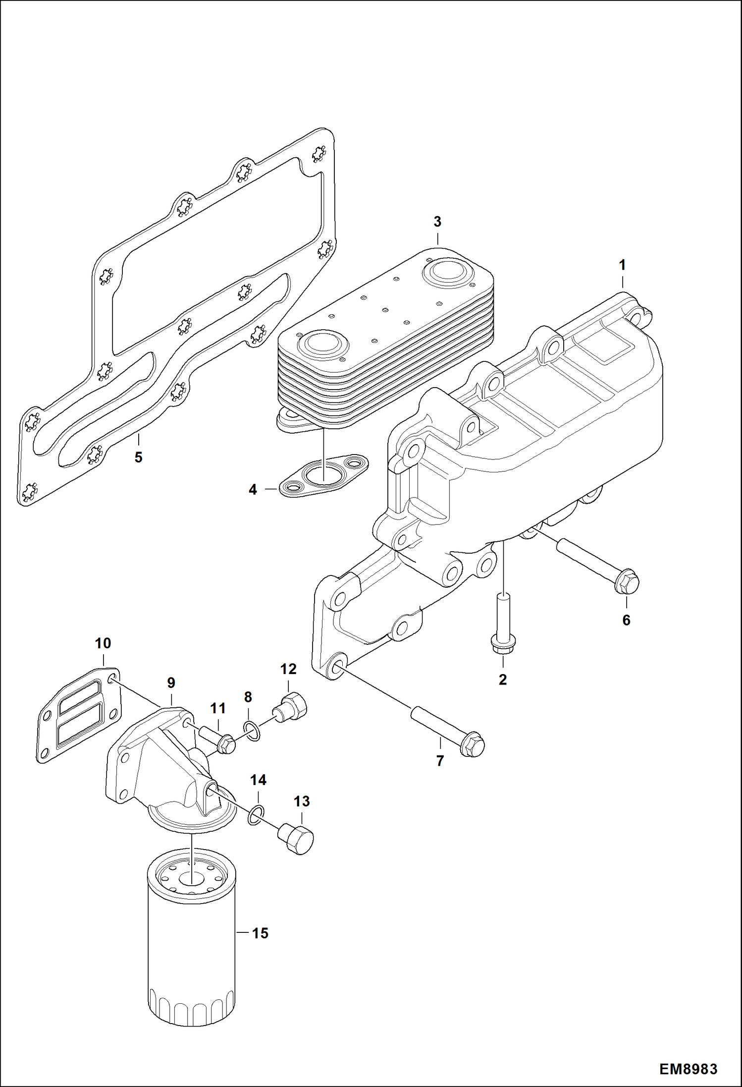 Схема запчастей Bobcat T40140 - OIL COOLER & OIL FILTER POWER UNIT