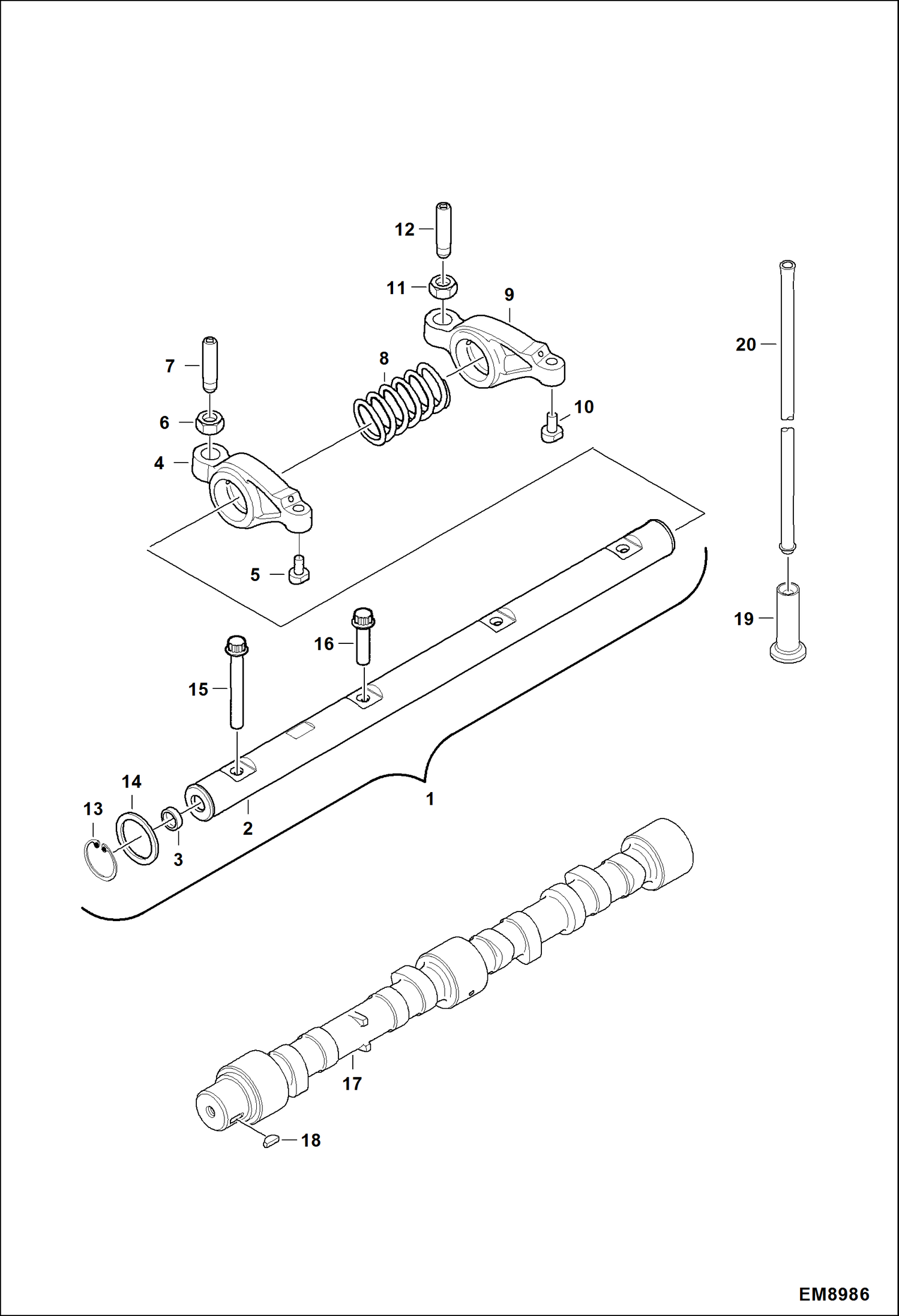 Схема запчастей Bobcat T40140 - ROCKER SHAFT & CAMSHAFT POWER UNIT