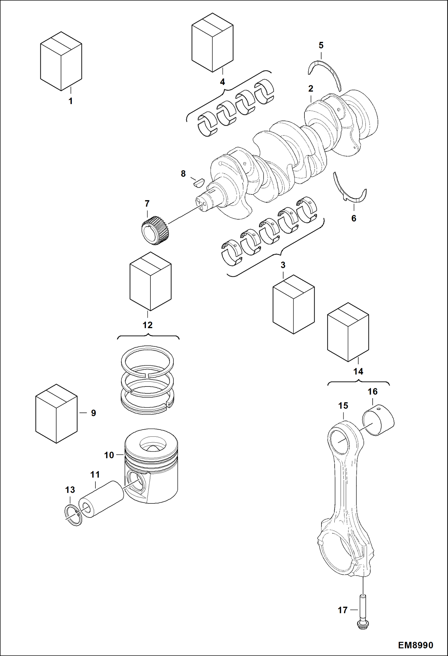 Схема запчастей Bobcat T40140 - PISTON & CRANKSHAFT POWER UNIT