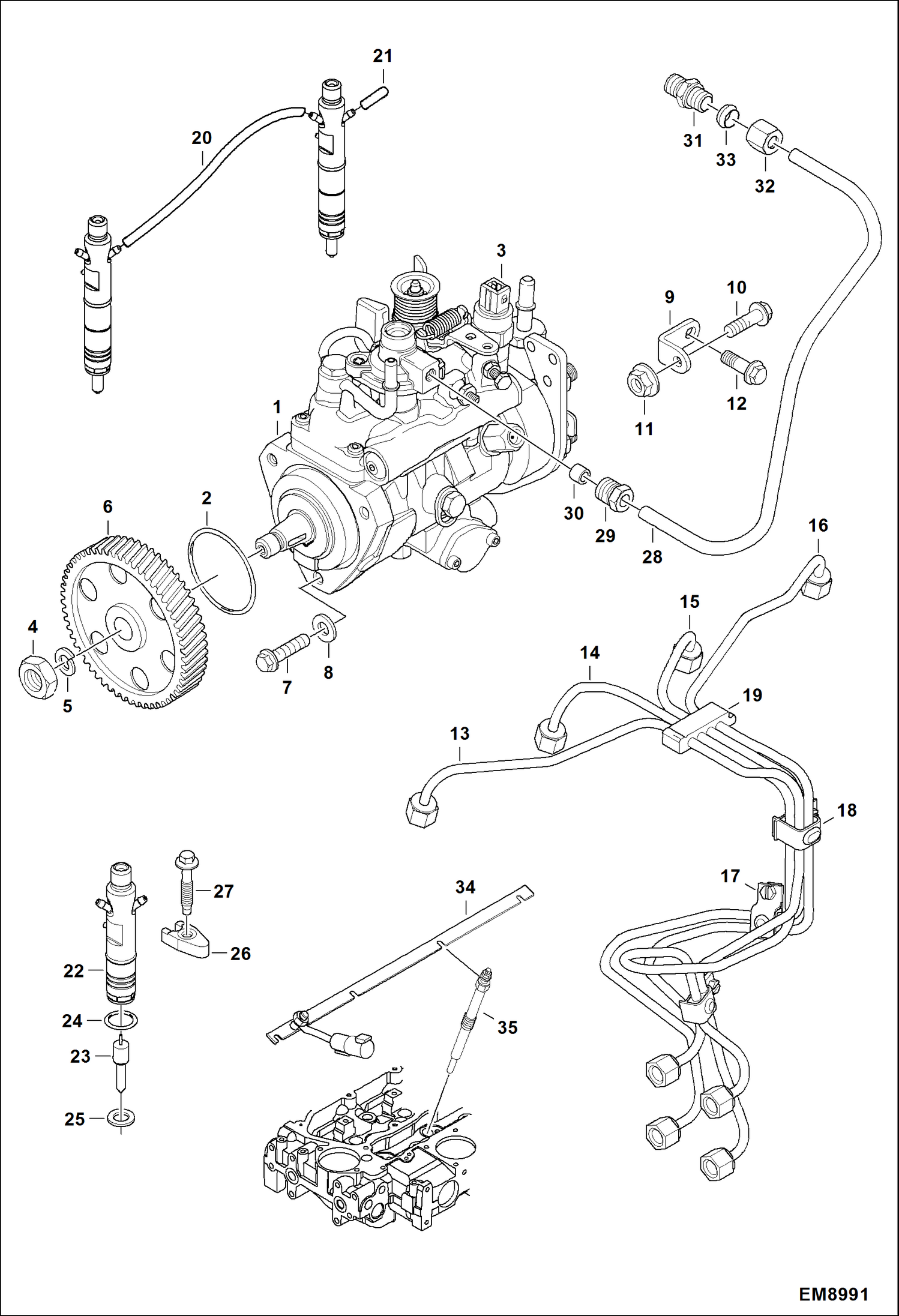 Схема запчастей Bobcat T40140 - FUEL & INJECTION PUMP POWER UNIT