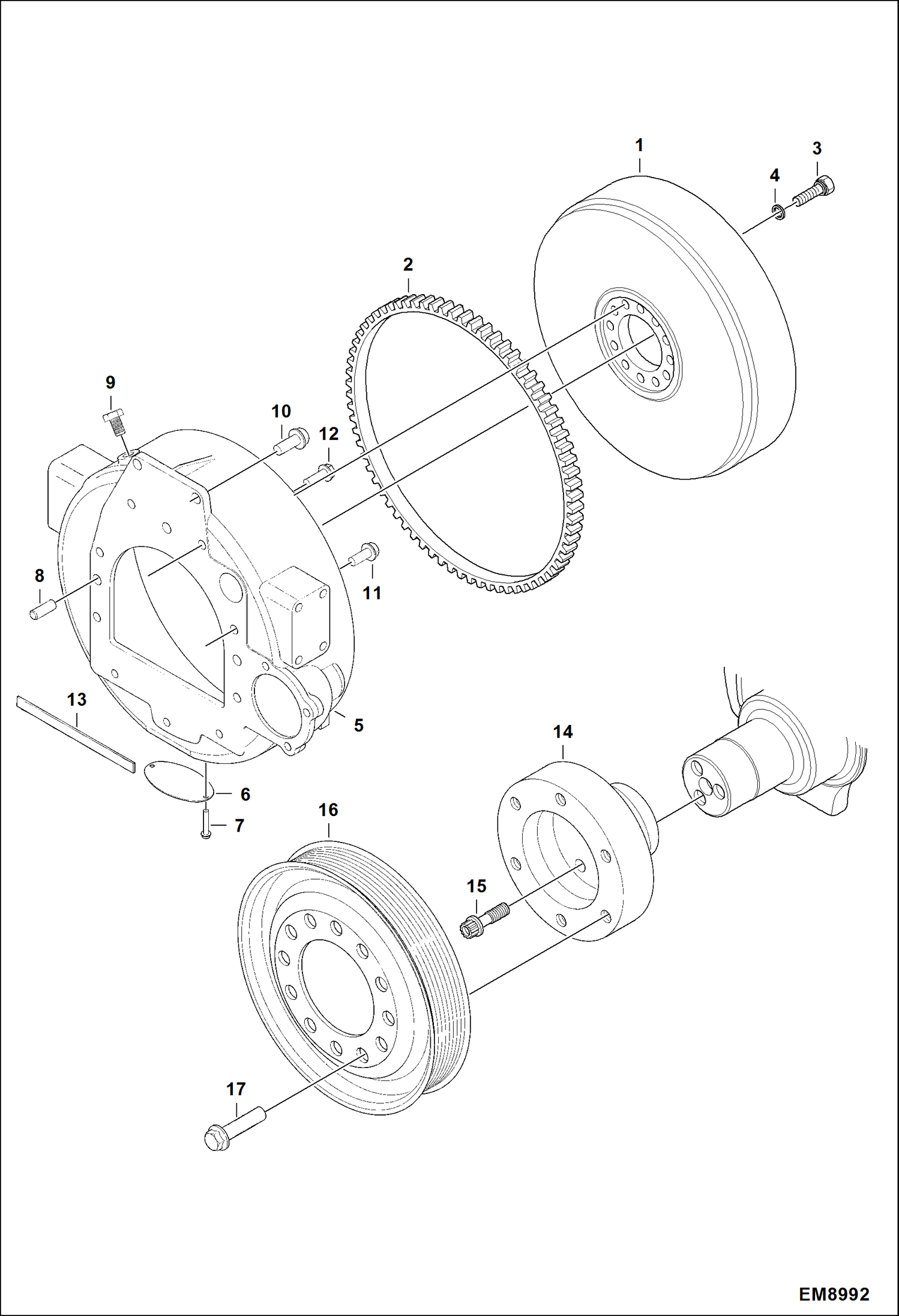 Схема запчастей Bobcat T40140 - ENGINE & ATTACHING PARTS (Flywheel & Drive Pulley) POWER UNIT