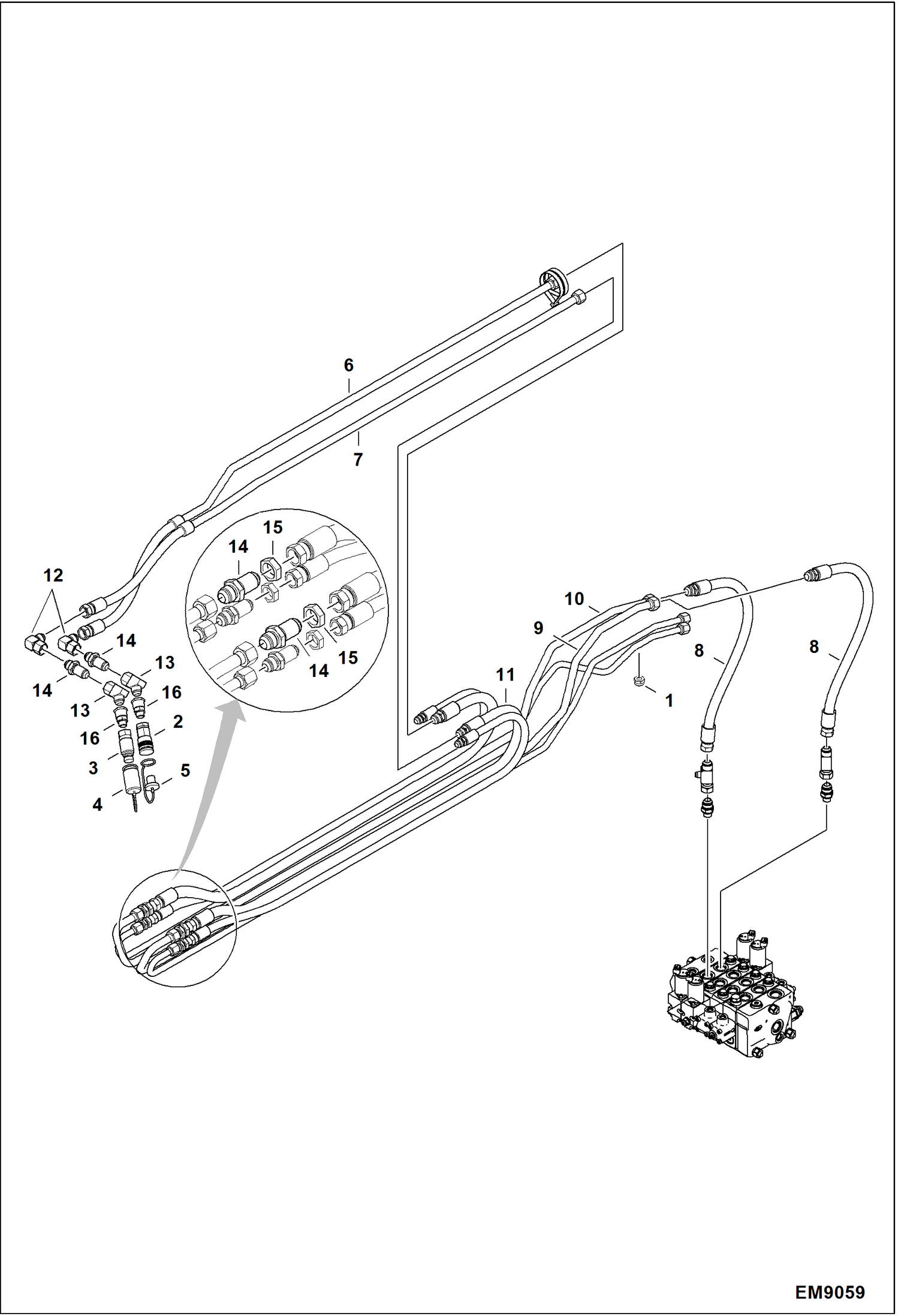 Схема запчастей Bobcat T2250 - HYDRAULIC CIRCUITRY (Auxiliary Boom Mounted Hydraulics) ACCESSORIES & OPTIONS