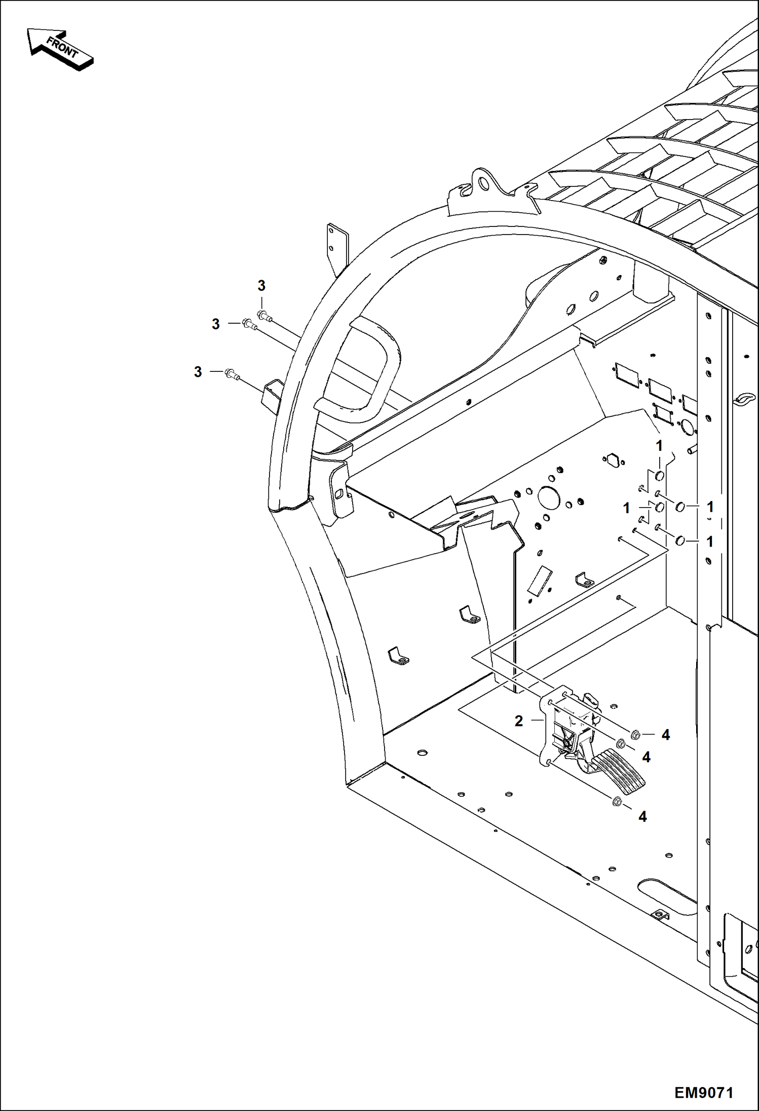 Схема запчастей Bobcat T40140 - THROTTLE PEDAL MAIN FRAME