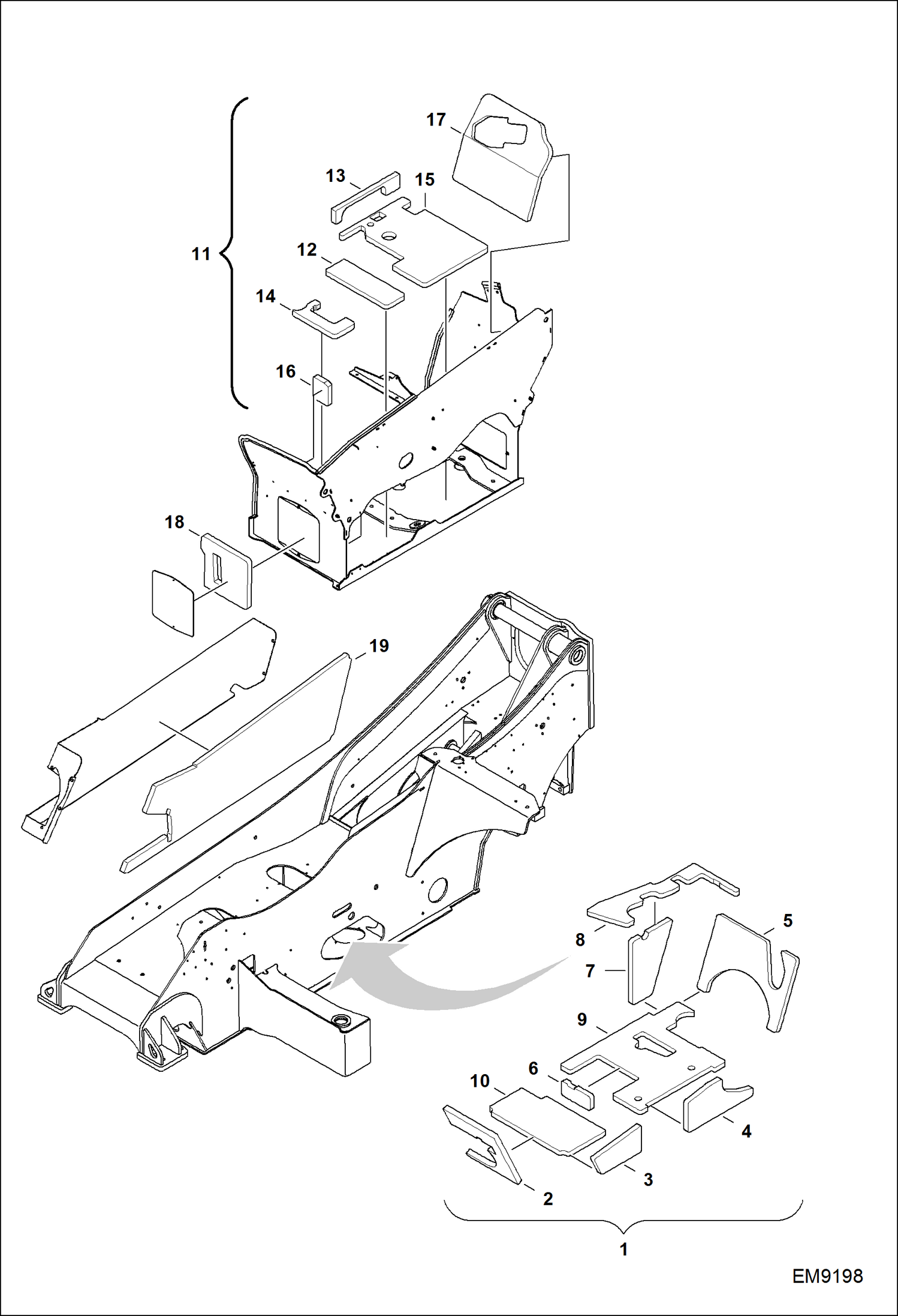 Схема запчастей Bobcat TL470HF - ENGINE BASKET & GEAR (Insulation) MAIN FRAME