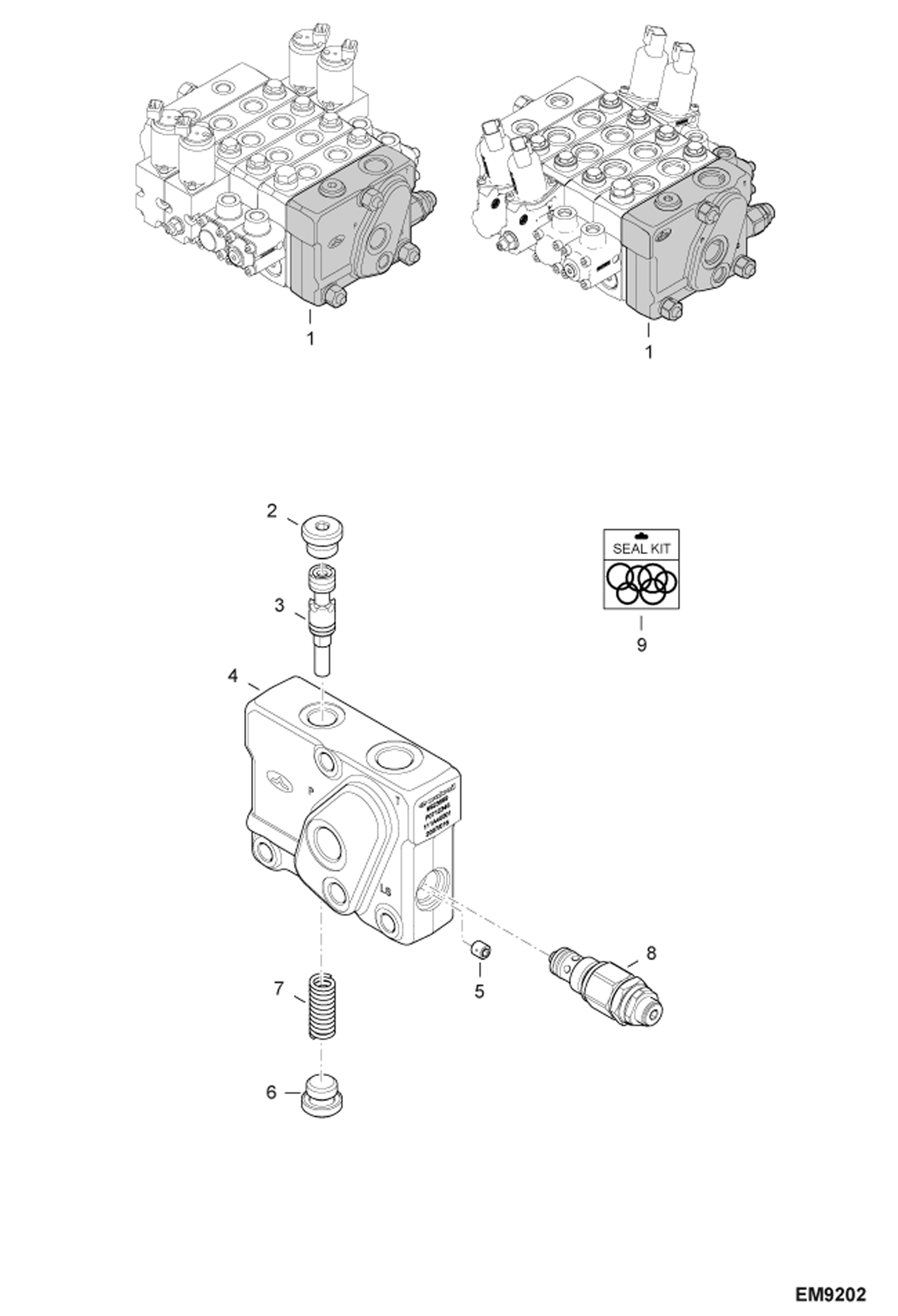 Схема запчастей Bobcat T2250 - CONTROL VALVE SECTION (Inlet) (S/N AC1911252 & Above) HYDRAULIC SYSTEM